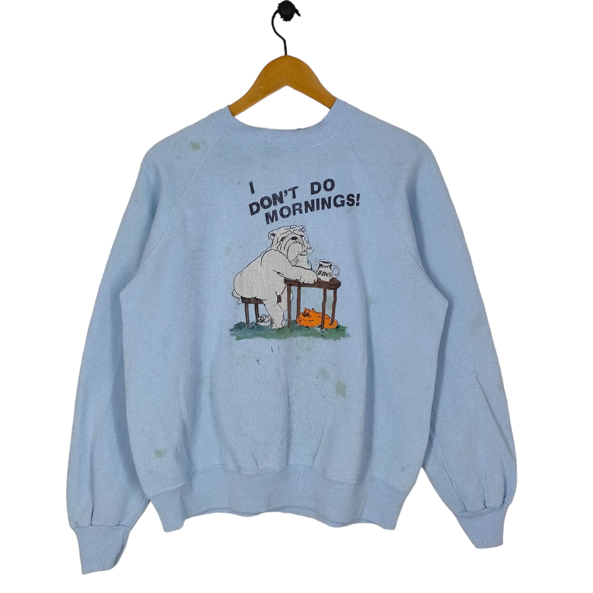 90s Distressed Raglan Sweatshirt Large Vintage Bassett Walker Bulldog Sweater Animal Graphic Crewneck Blue Size L Sweatshirt – Bold Style · Top Pick For Any Outfit