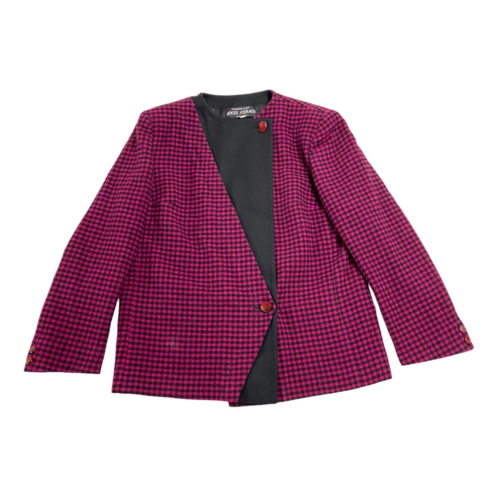 Louis Feraud Womens Collarless Wool Check Jacket Vintage Designer Black Purple Graphic Tee – Premium Graphic · Top Pick For Any Outfit