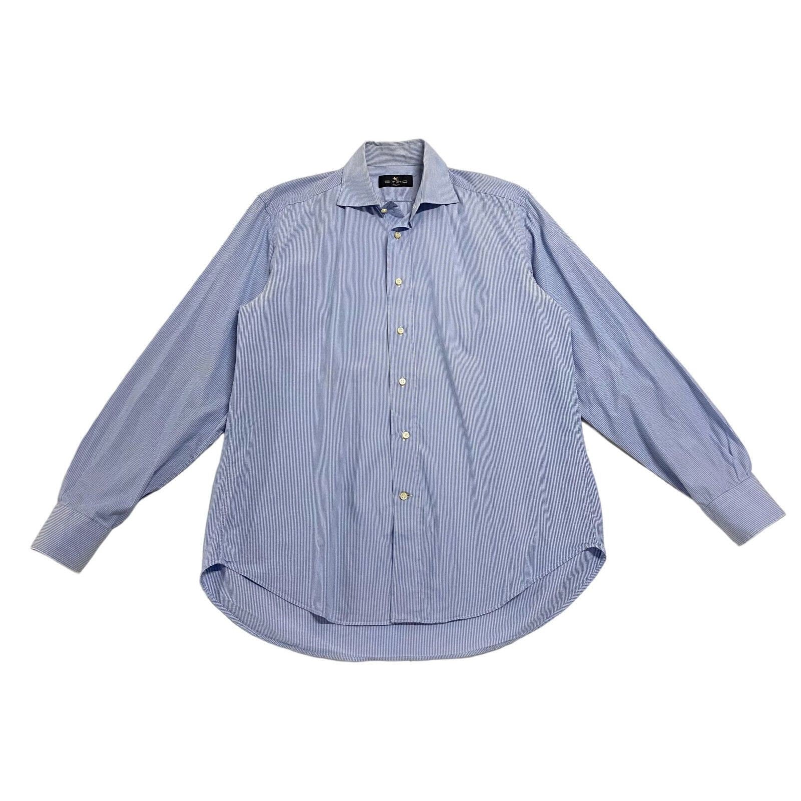 Etro Pin Striped Formal Spread Collar Shirt Vintage Luxury Designer Blue White Graphic Tee – Soft Feel · Great Gift For Fans