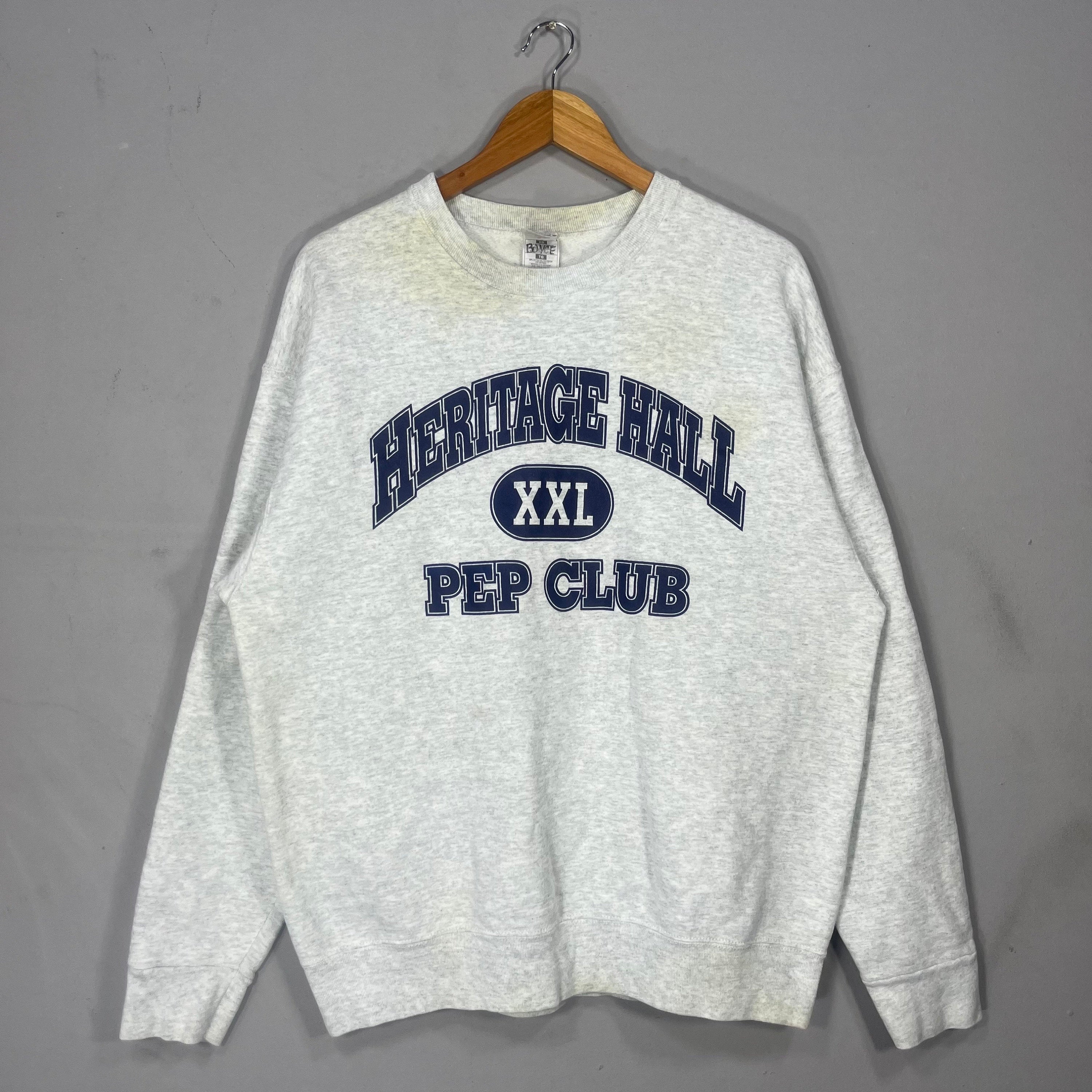 Vintage Fruit Of The Loom Tag Heritage Hall Pep Club Spellout BigLogo Printed Sweatshirt Crewneck Pullover Sweater Colour Gray Size X large Sweatshirt – Warm & Stylish · Must-Have Style
