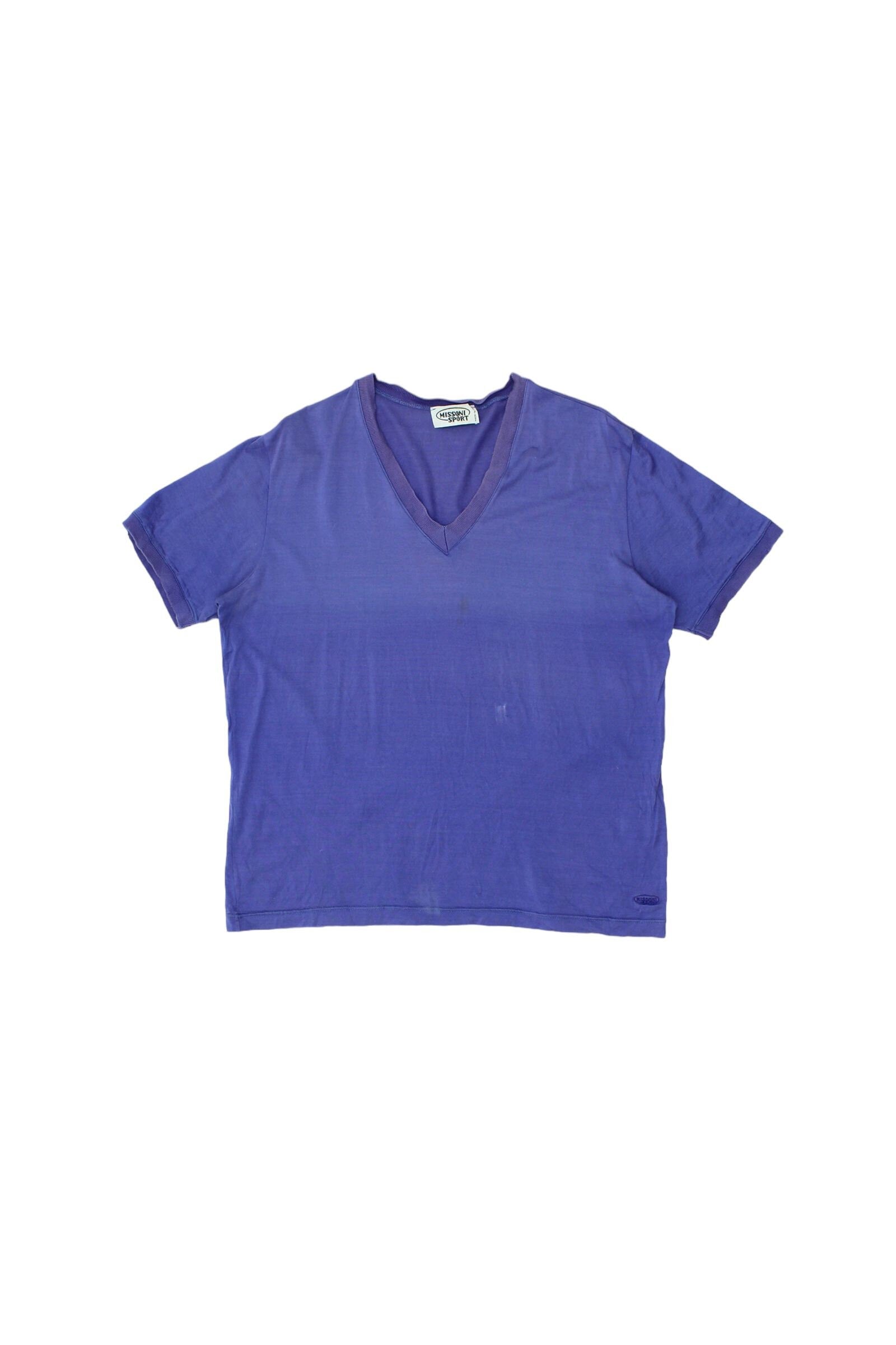 Missoni Sport V Neck Tshirt Vintage High End Designer Cotton Purple Small VTG Graphic Tee – Warm & Stylish · Perfect For Daily Wear