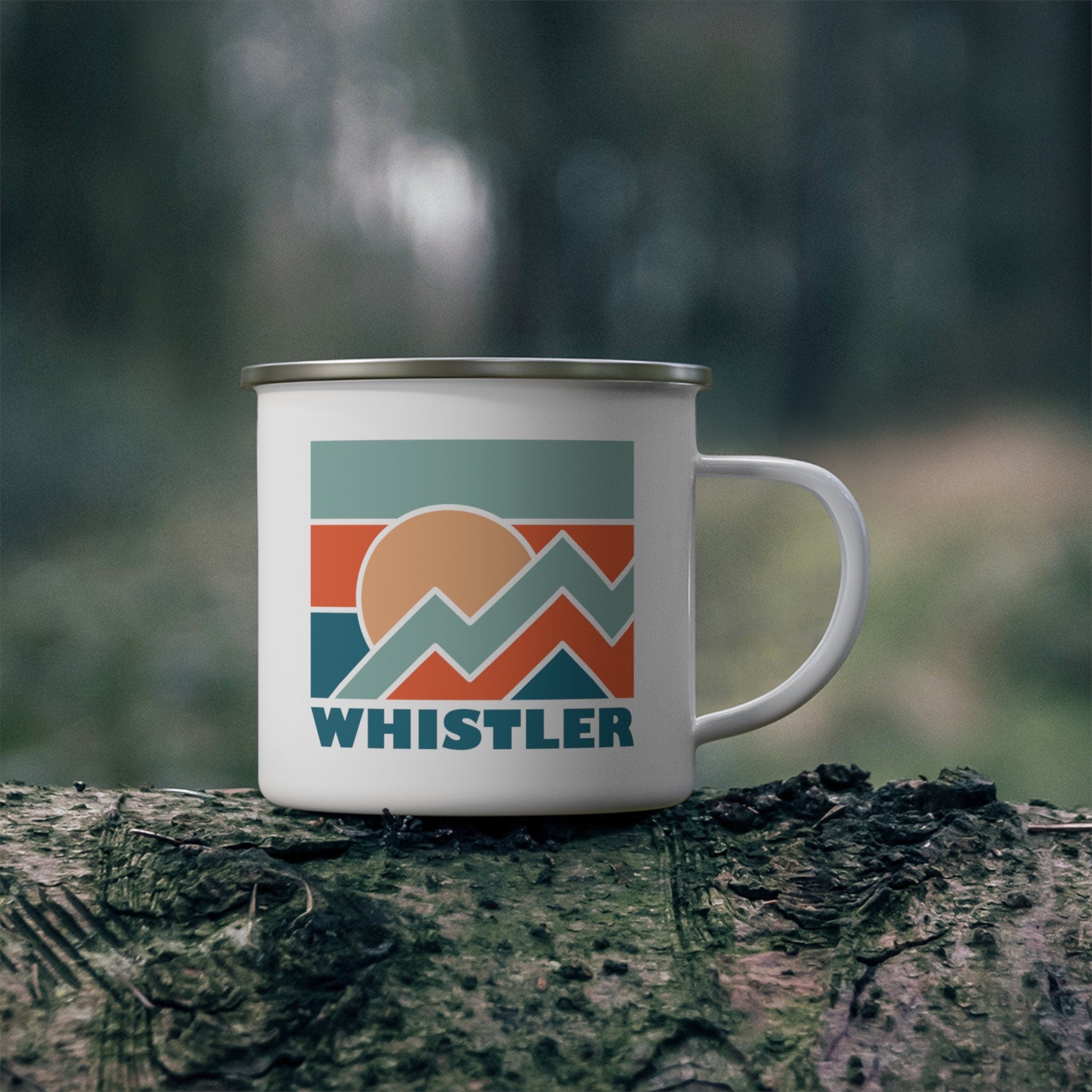 Whistler Canada Camp Mug Retro Enamel Campfire Whistler Mug Personalization Available Graphic Tee – Feel-Good Design · Top Pick For Any Outfit