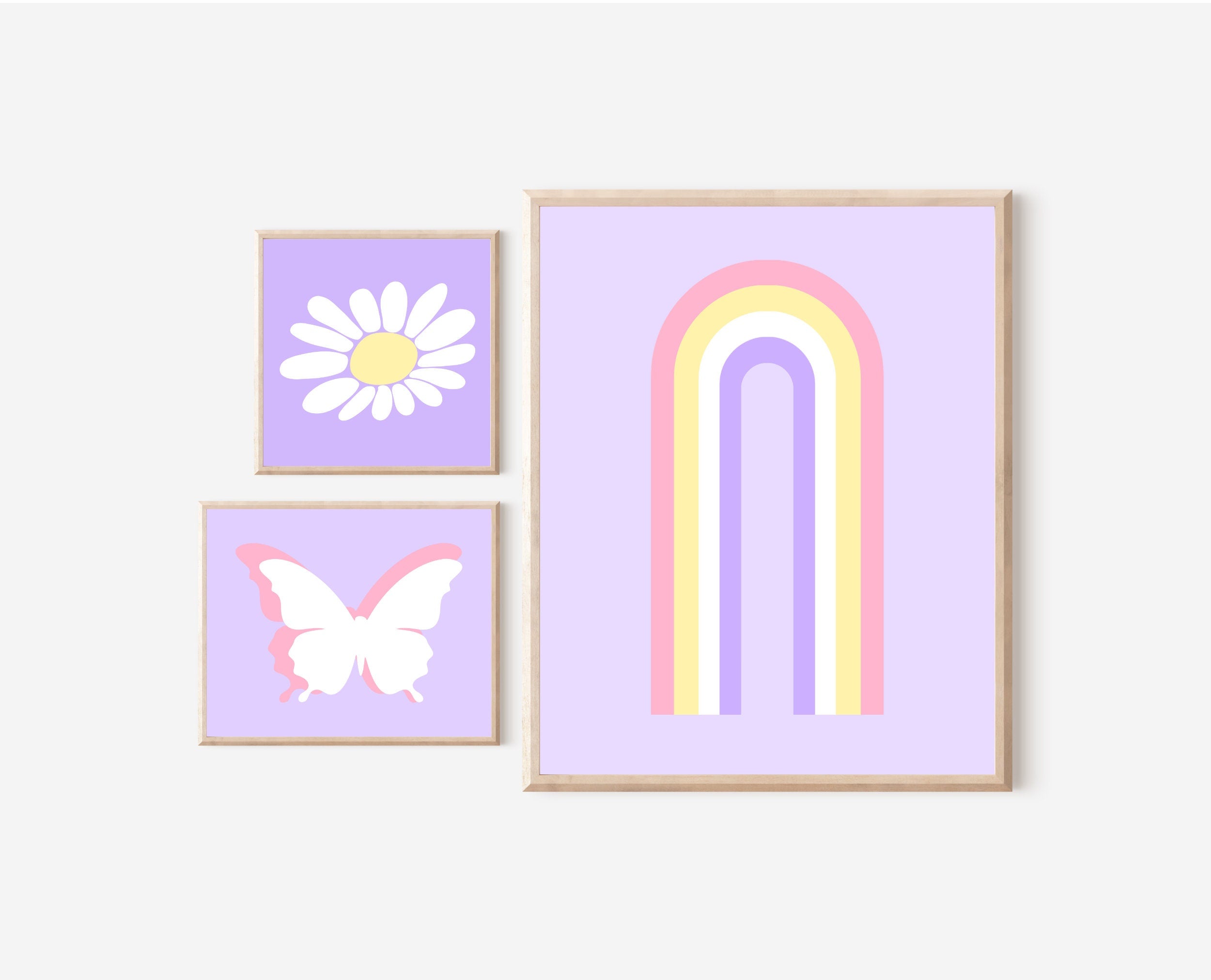 Lilac Wall Art Set of 3 Danish Pastel Wall Art Prints Boho Rainbow Wall Art Teen Pinterest Print Aesthetic Purple Room Decor Groovy Trendy Graphic Tee – Soft Feel · High-Quality Print