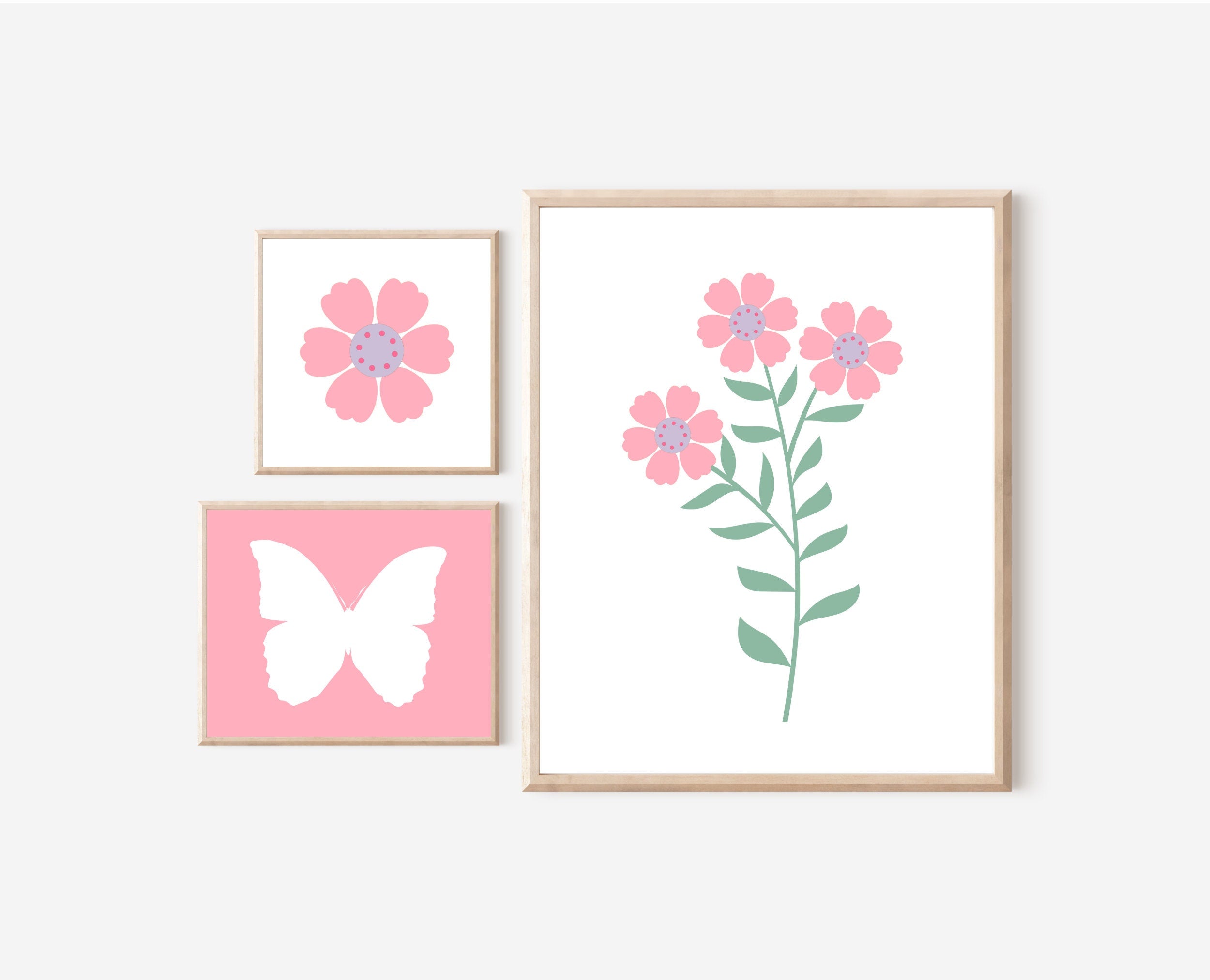 Danish Pastel Wall Art Set of 3 Wall Prints Girls Room Decor Toddler Butterfly Wall Art Pink Baby Nursery Ideas Cute Aesthetic Flower Wall Graphic Tee – Feel-Good Design · Top Pick For Any Outfit