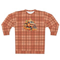 Vintage Orange Pickup and Pumpkins on a Plaid pattern Unisex Fall Sweatshirt AOP Celebrate Autumn in Cozy Style Sweatshirt – Soft Feel · Perfect For Daily Wear