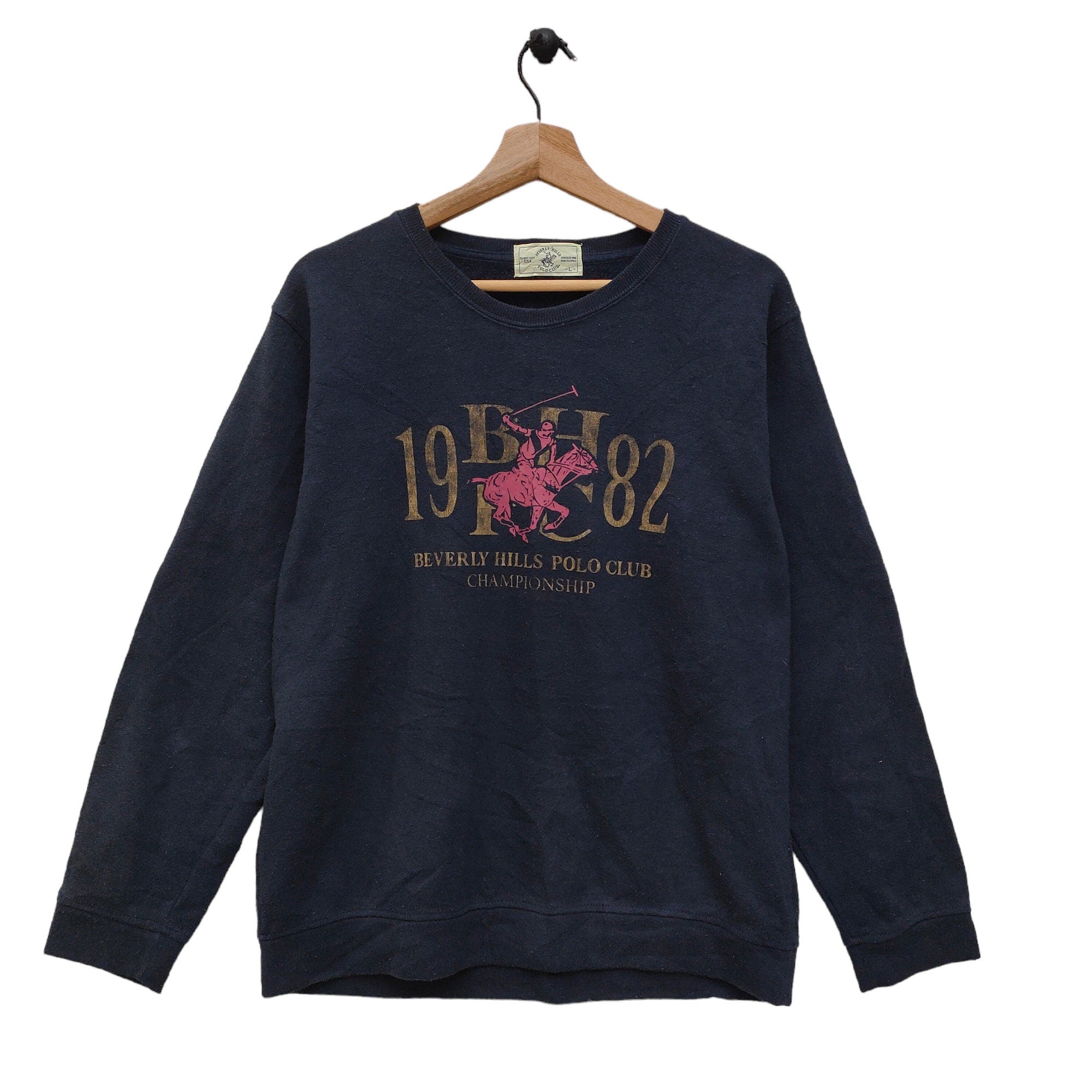 90s Beverly Hills Polo Club Sweatshirt large Vintage Beverly Hills Sweater Jumper Crewneck Black Womens Size L Sweatshirt – Aesthetic Look · Trending Graphic Apparel