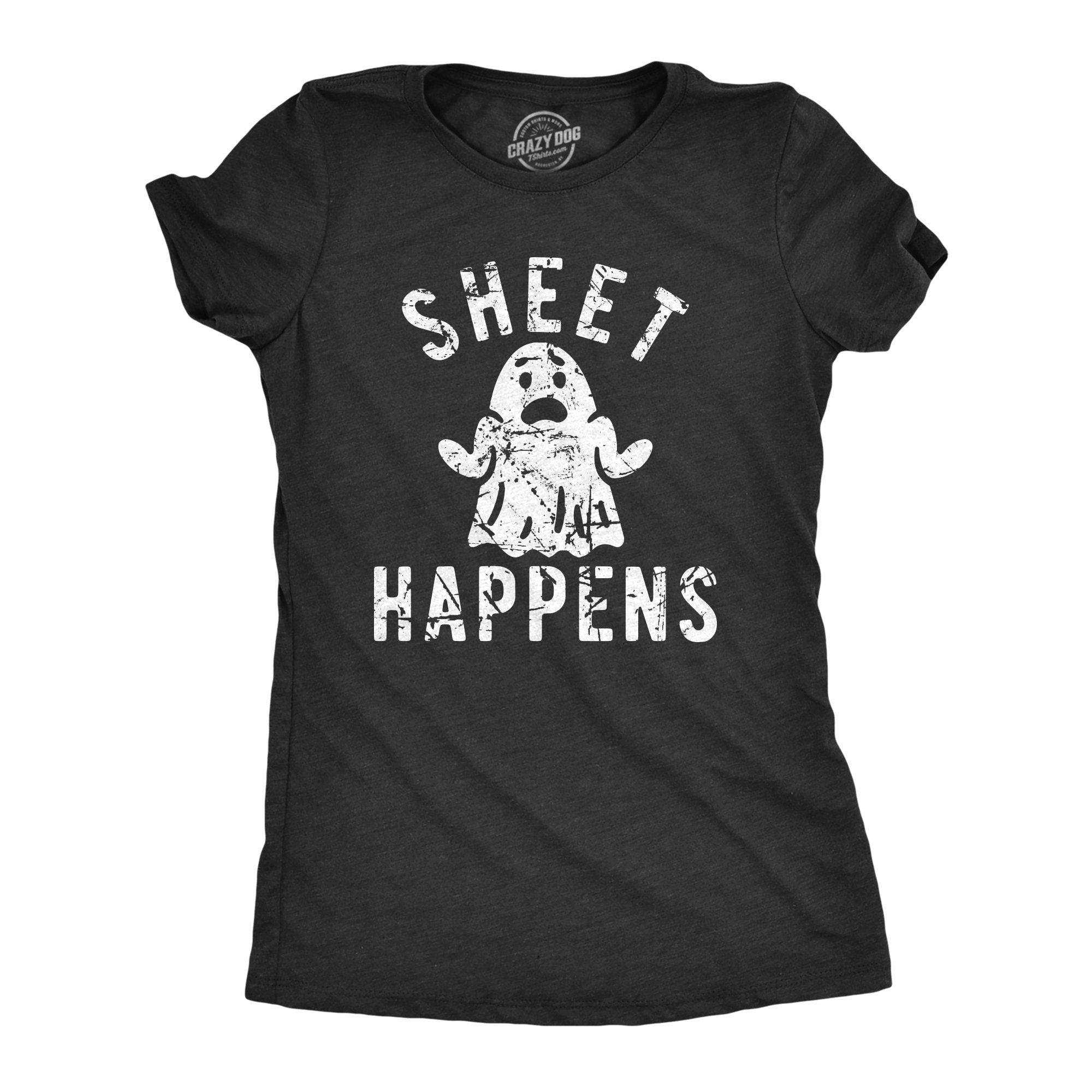 Ghost Shirt Women Black Spooky Shirt Funny Halloween Shirt Halloween Costume Rude Halloween Clothes Sheet Happens Shit Happens Graphic Tee – Warm & Stylish · Trending Graphic Apparel