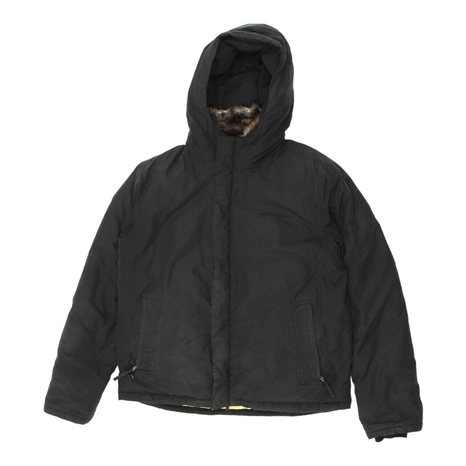 Woolrich Down Padded Fur Trim Hooded Jacket Vintage High End Designer Black Graphic Tee – Aesthetic Look · Perfect For Daily Wear