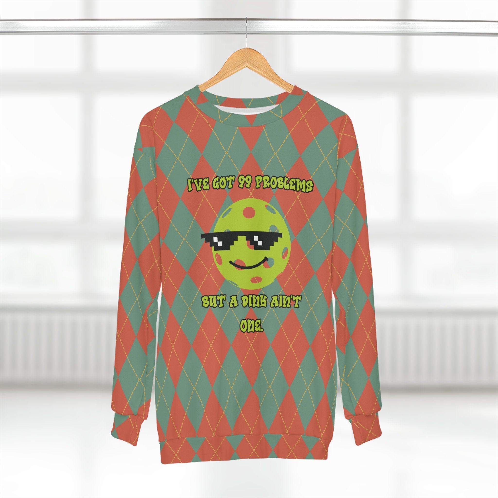 Vintage Rhombus Pattern Pickleball Unisex Sweatshirt Solve 99 Problems with a Smile Sweatshirt – Bold Style · Perfect For Daily Wear