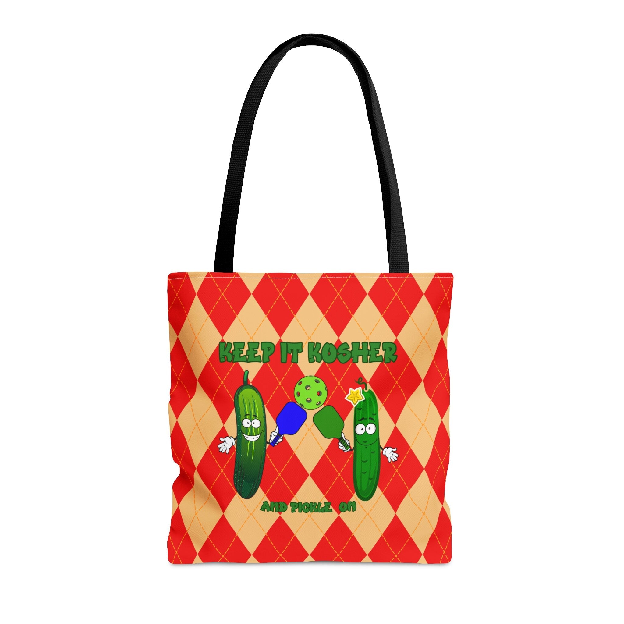 Vintage Rhombus Pickles Pickleball AOP Tote Bag Keep it Kosher and Pickle ON in Style Tote Bag – Soft Feel · Great Gift For Fans