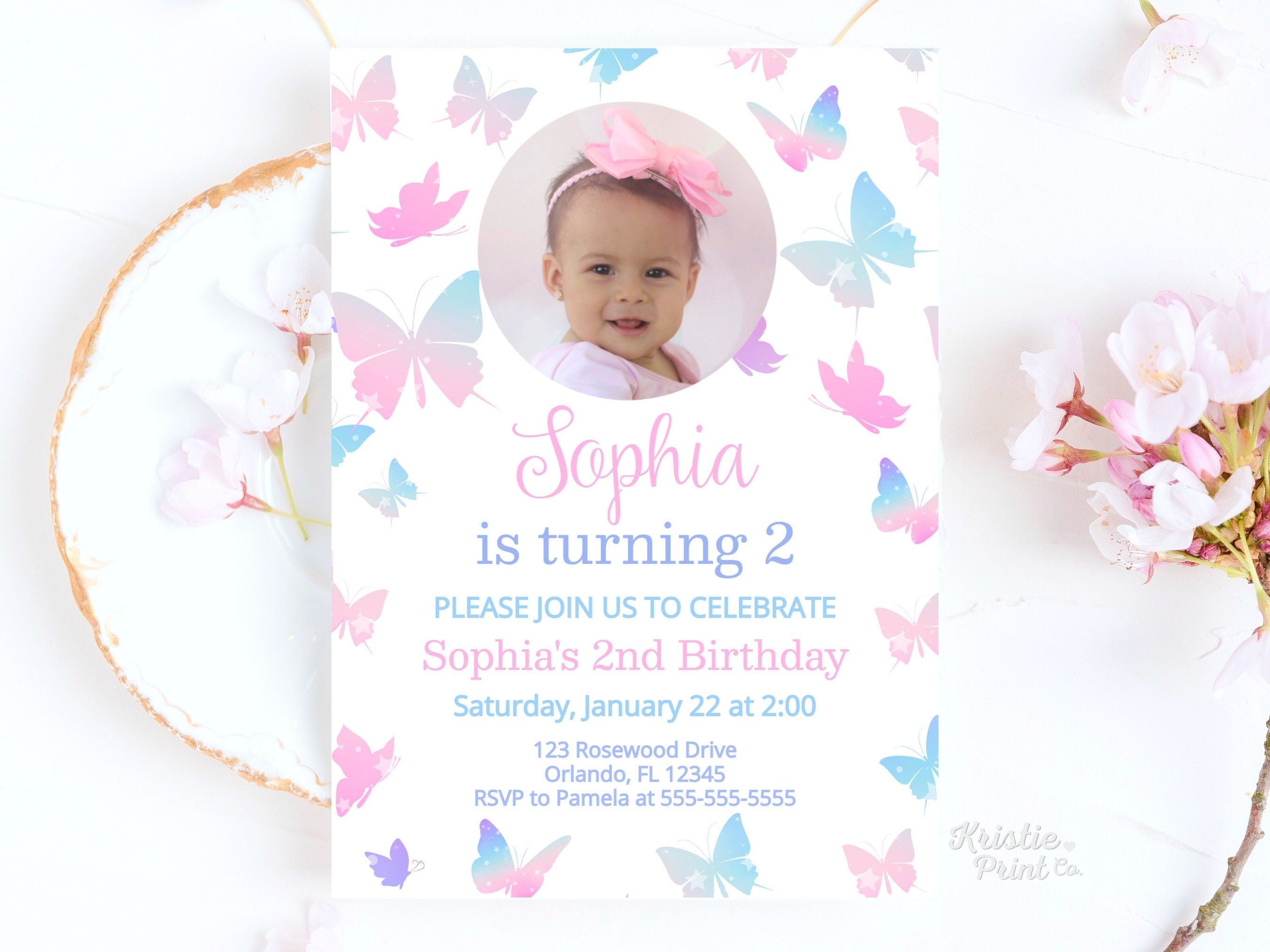 Butterfly Birthday Invitation With Pictures Pastel First Birthday Supplies Girl First Birthday Invite 2nd Birthday Photo Invitation BU1 Graphic Tee – Feel-Good Design · Great Gift For Fans