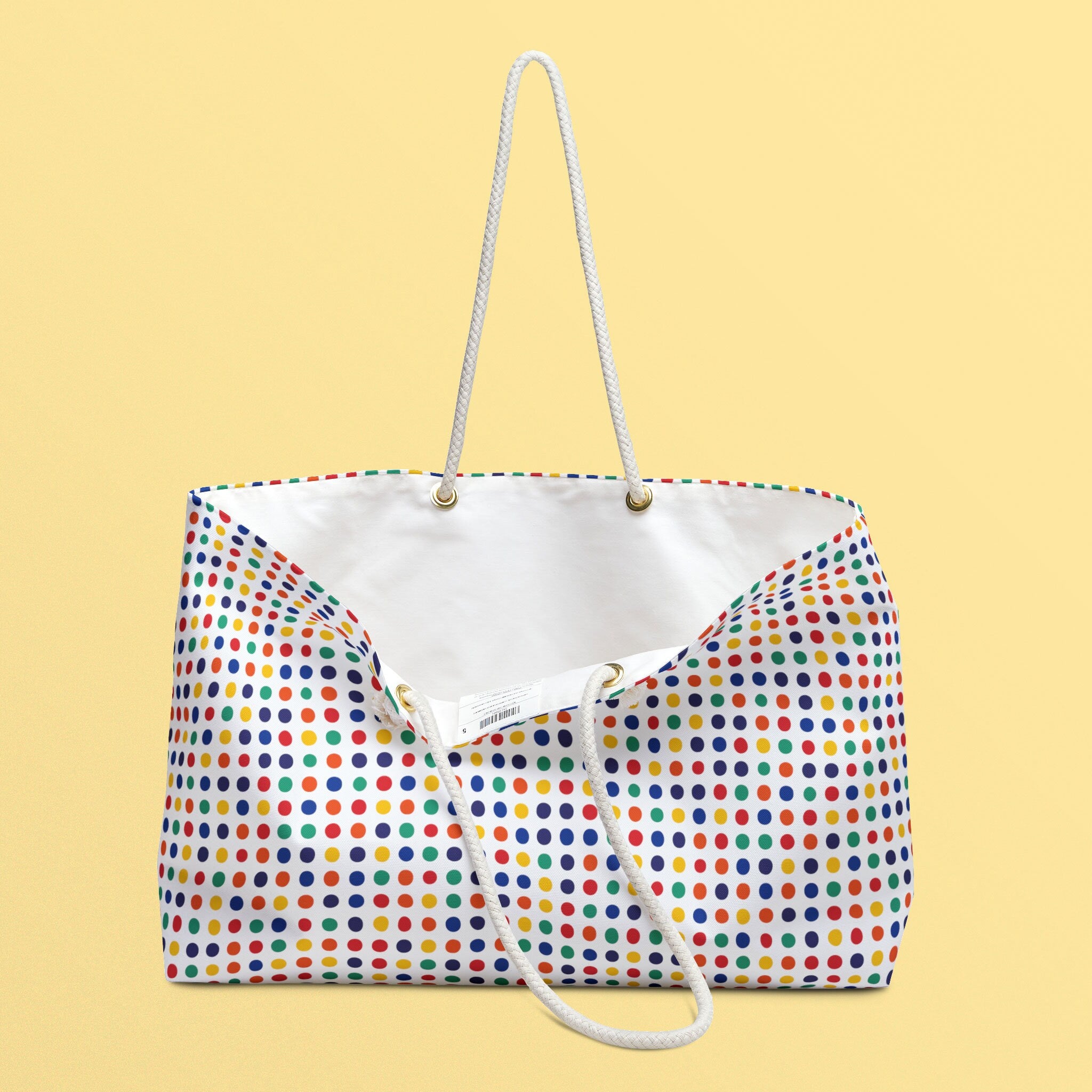 Rainbow Polka Dots Weekender Bag All Over Print Oversized Beach Bag LGBTQ Pride Shopping Bag Dotted Accessories Bag Rainbow Tote Bag Tote Bag – Easygoing Wear · High-Quality Print