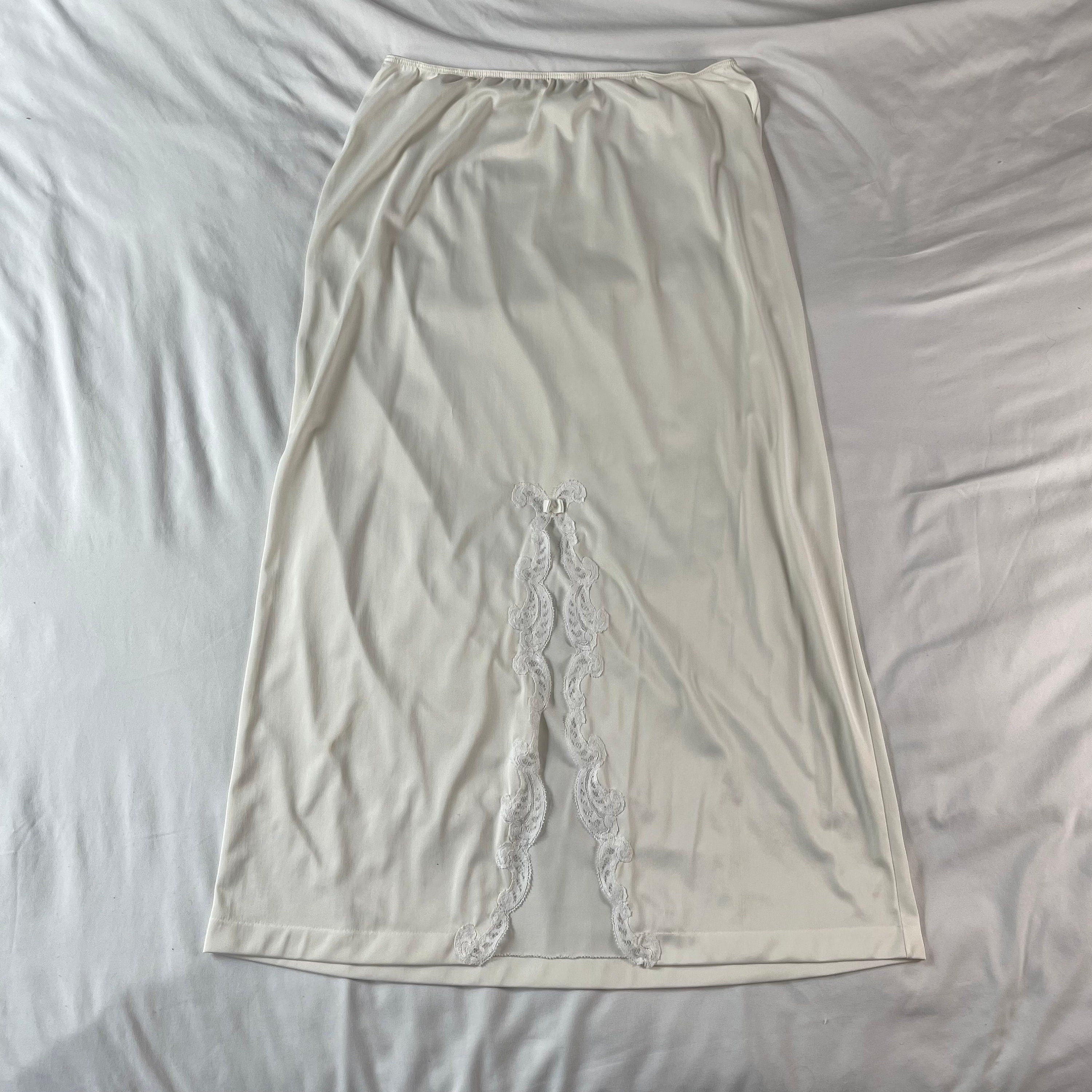 White Vintage 60s 70s Slip Maxi Skirt Lace Slit and Bow Detail Coquette Cottage Size Large Graphic Tee – Soft Feel · Must-Have Style