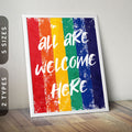 All Are Welcome Here Poster Inclusive LGBTQ Print Safe Space Poster Rainbow Wall Art LGBT Wall Decor Equality Diversity Print Graphic Tee – Everyday Comfort · Trending Graphic Apparel