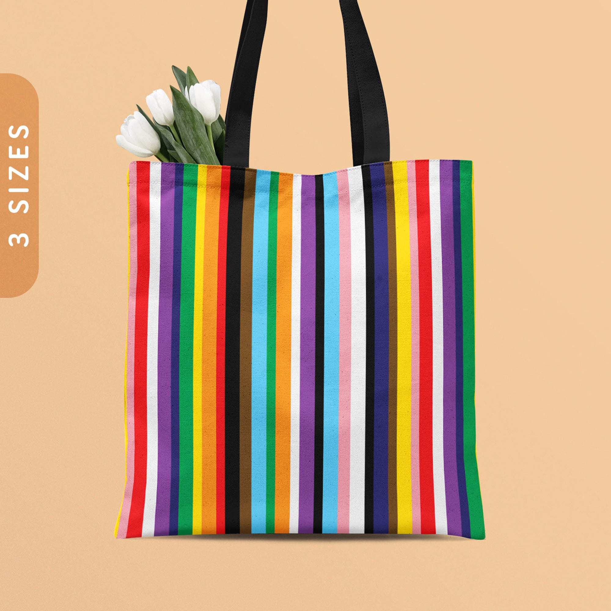 Progress Pride Flag Stripes Tote Bag All Over Print Tote Progressive Pride Shoulder Bag LGBTQ Shopping Bag Reusable Bag with Strap Tote Bag – Warm & Stylish · Top Pick For Any Outfit