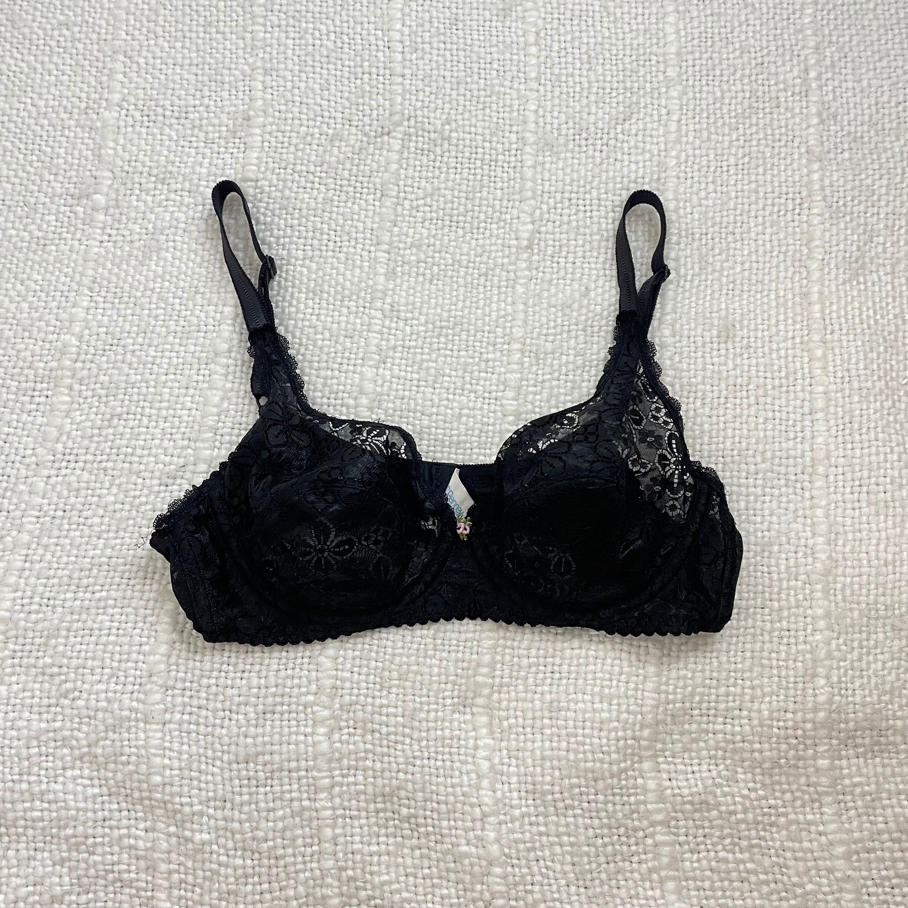 Vintage Black Rosette Sheer Lace Unlined Bra 34B Graphic Tee – Everyday Comfort · Must-Have Style