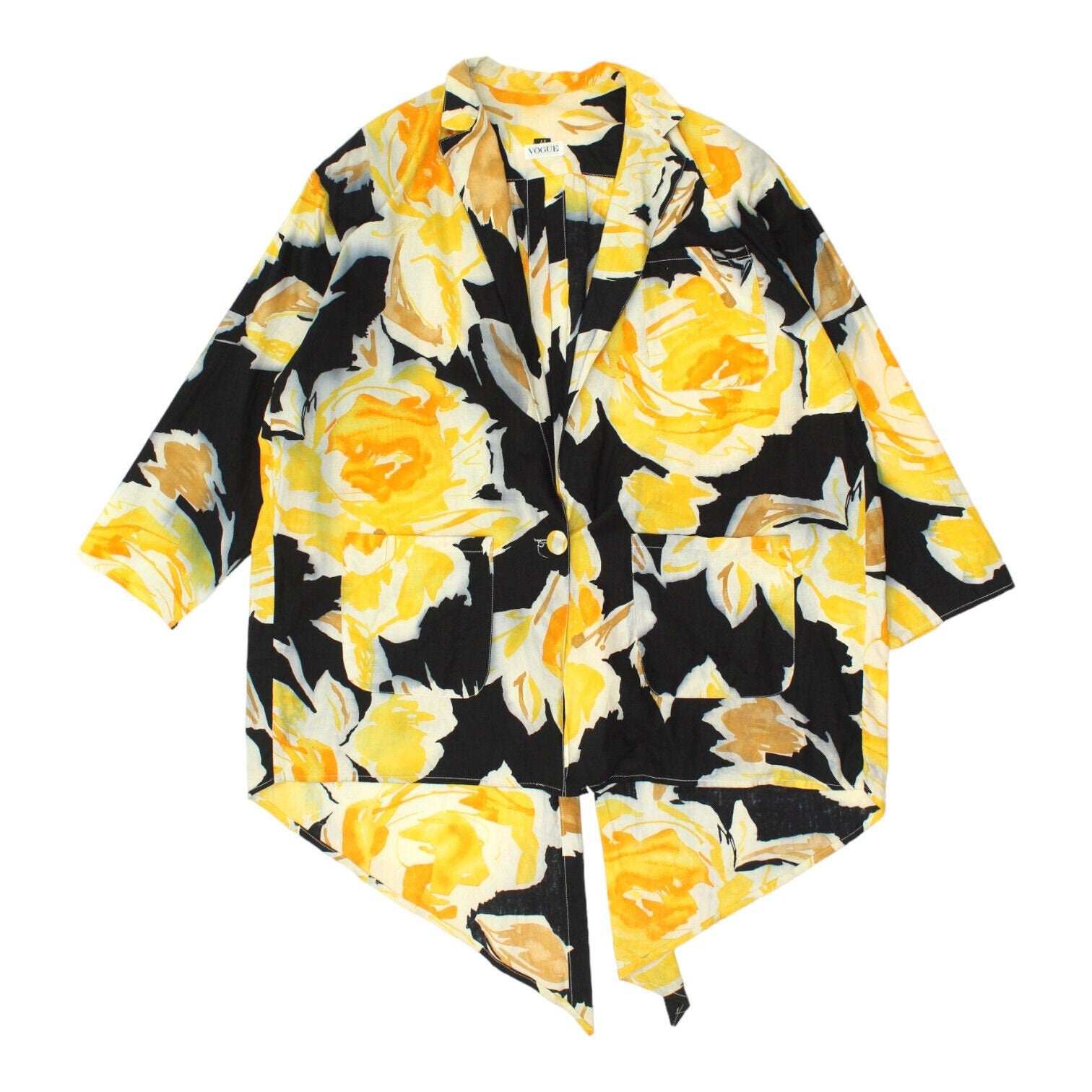 Vogue Womens Black Yellow Open Back Patterned Shirt Vintage Designer Blouse Graphic Tee – Soft Feel · Must-Have Style