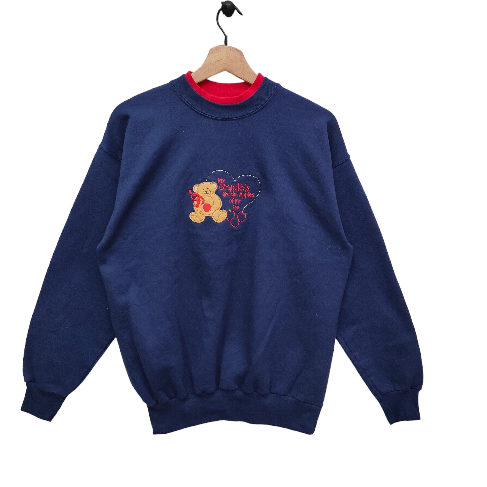 90s Mccc Sportswear Heart Embroidery Sweatshirt Medium Vintage My Grandkids Sweater Jumper Crewneck Navy Blue Size M Sweatshirt – Warm & Stylish · High-Quality Print