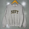 Vintage Gildan Tag Navy Spellout Big Logo Printed Sweatshirt Pullover Crewneck Sweater Navy Spellout Vintage Colour Gray Size Medium Sweatshirt – Easygoing Wear · Must-Have Style