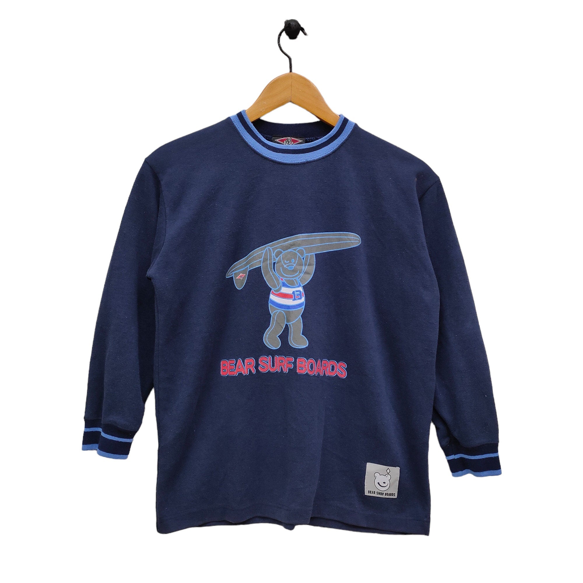 90s Bear Surfboards Long Sleeve Shirt Vintage Bear Surf Tee Navy Blue Graphic Tee – Cozy Vibes · High-Quality Print