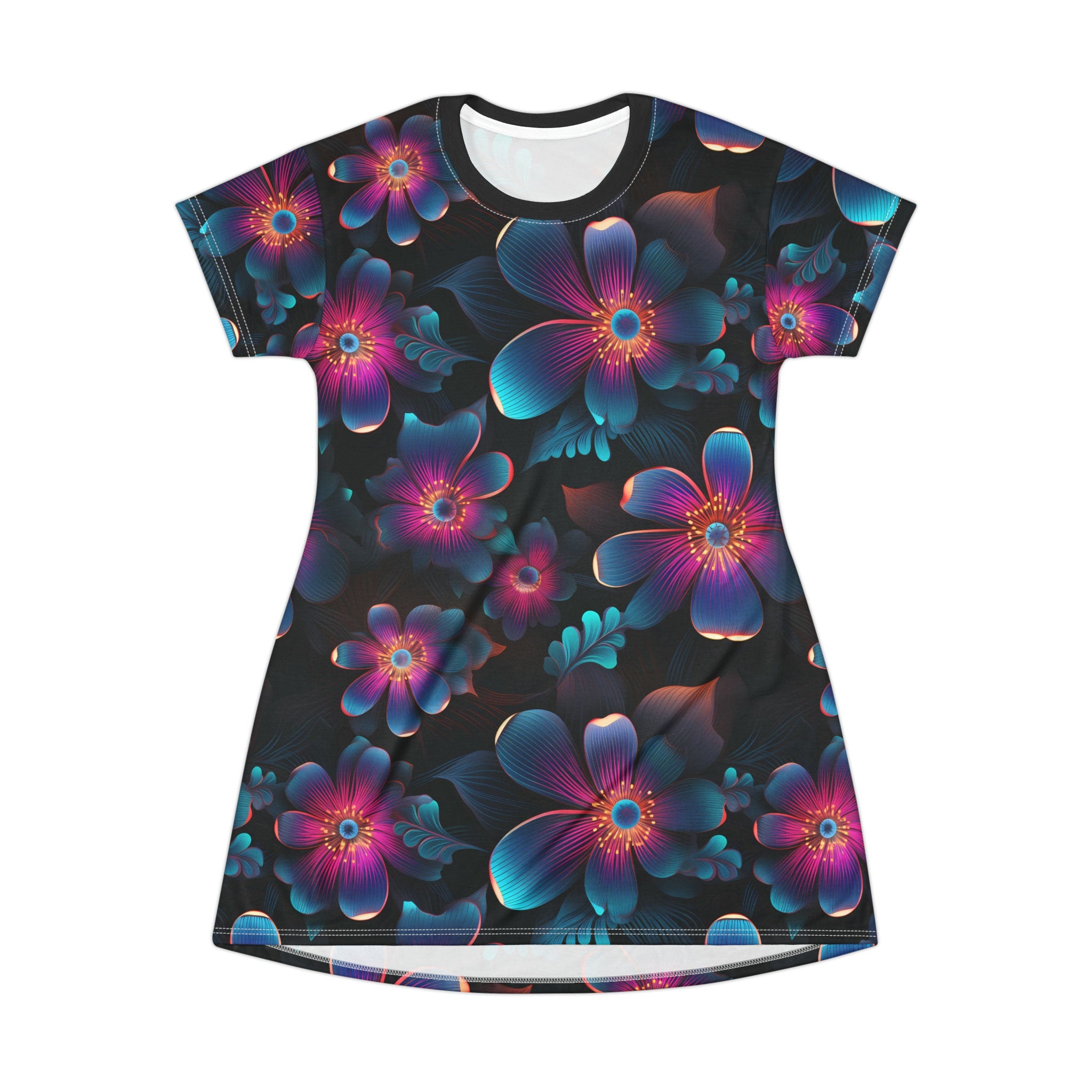 Vivid Blooms Neon Floral T Shirt Dress AOP Graphic Tee – Everyday Comfort · Trending Graphic Apparel