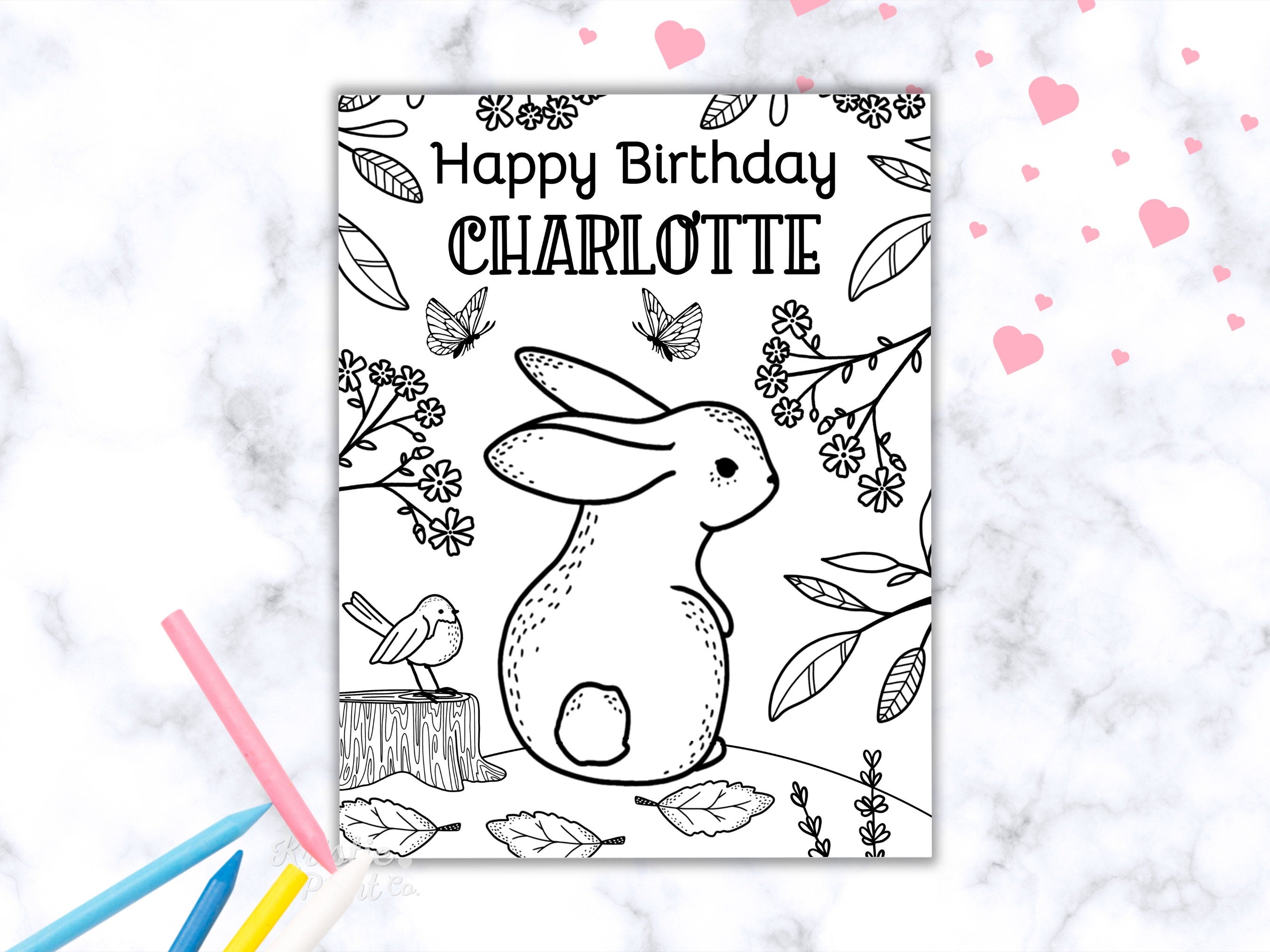 Editable Bunny Birthday Coloring Page Printable Bunny Theme Birthday Party Woodland Coloring Happy Birthday Coloring Page with Name BUNNY1 Graphic Tee – Everyday Comfort · Top Pick For Any Outfit