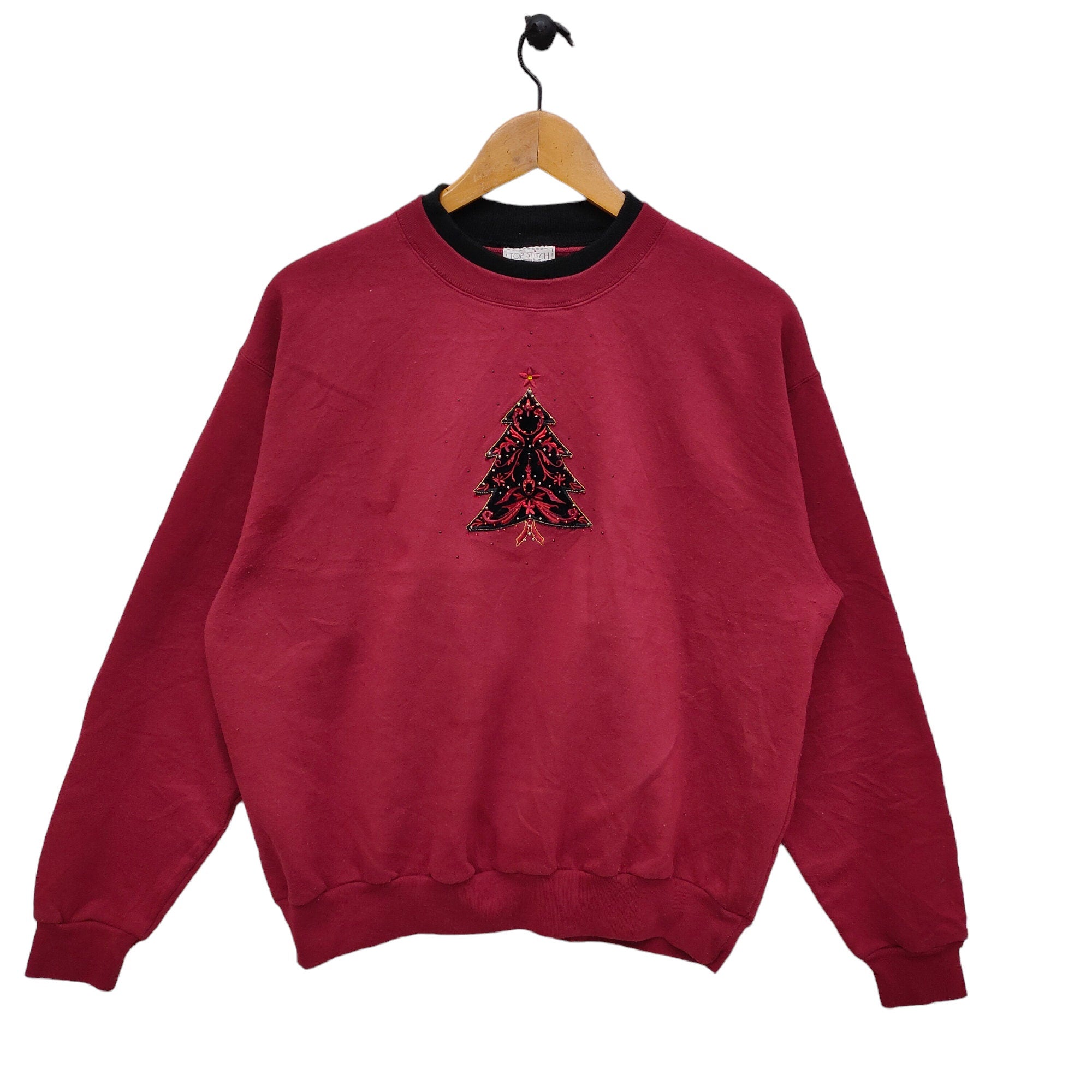 Y2k Embroidered Christmas Tree Sweatshirt X Large Vintage Top Stitch Sweater Jumper Crewneck Maroon Size XL Sweatshirt – Feel-Good Design · Perfect For Daily Wear