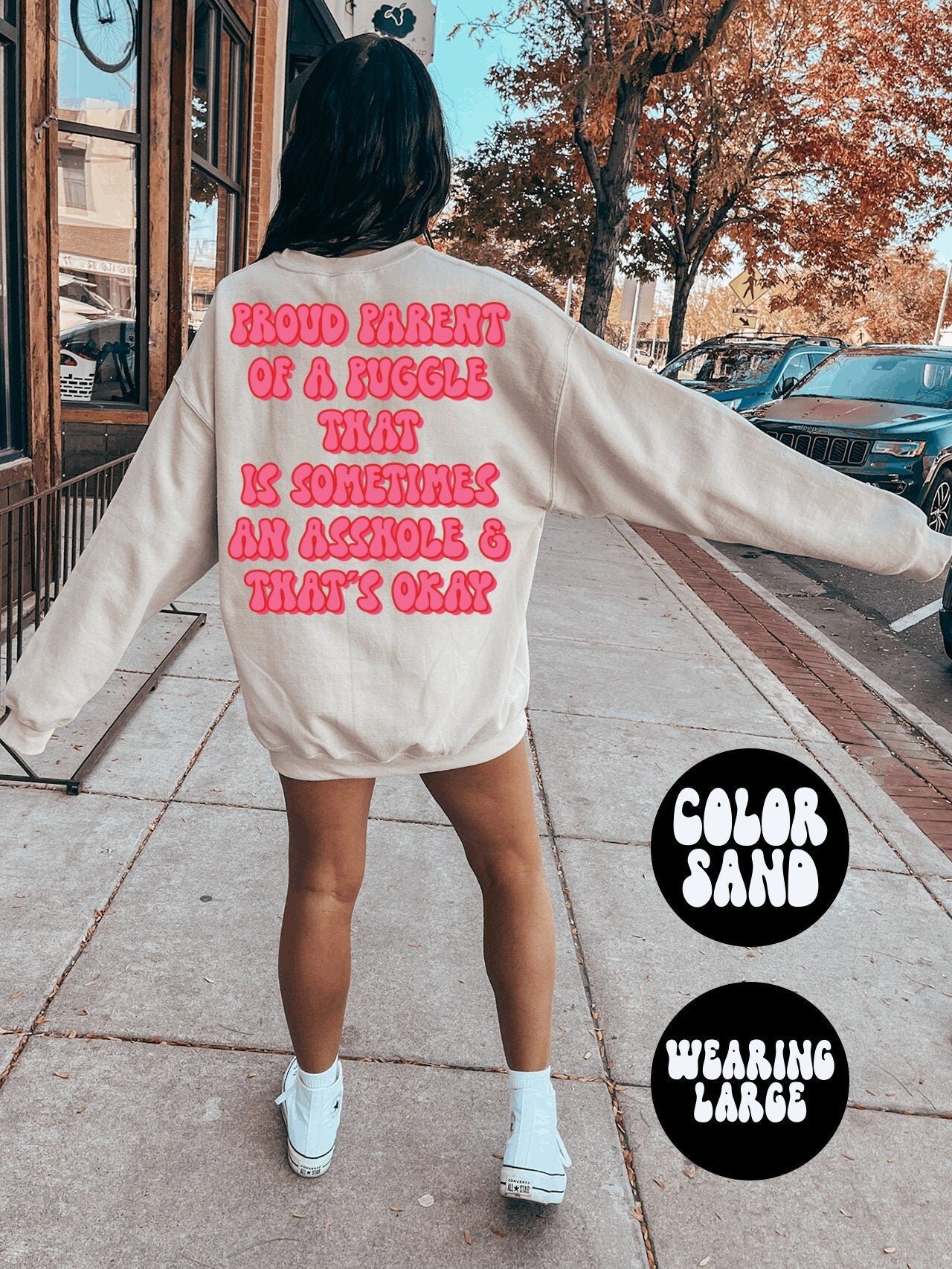 Puggle Dog Mom BACK PRINT Sweatshirt Gifts Funny Sweater Shirt Jumper Men Women Him Her Sweatshirt – Cozy Vibes · High-Quality Print