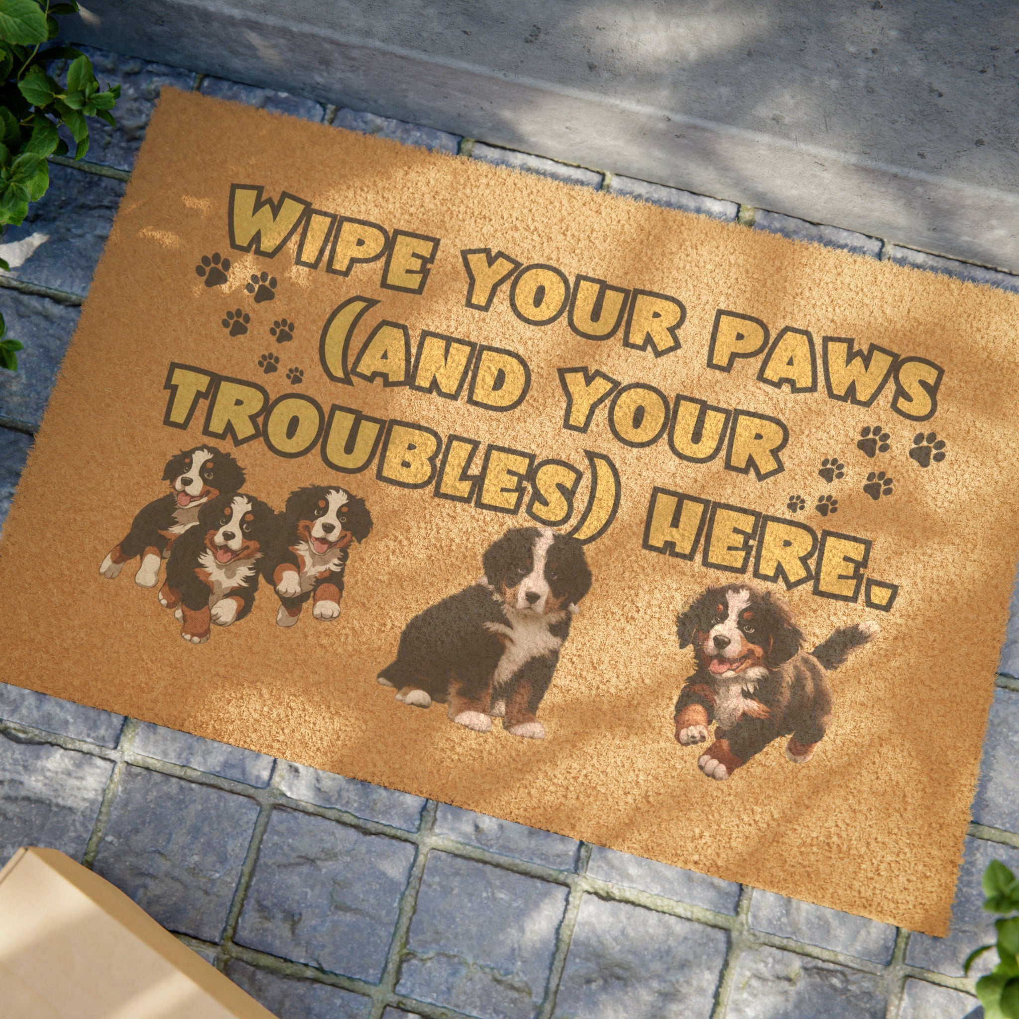 Wipe Your Paws and Your Troubles Here39 Bernese Mountain Dog Puppies Doormat 24quot x 16quot Outdoor Coir Welcome Mat Graphic Tee – Bold Style · High-Quality Print
