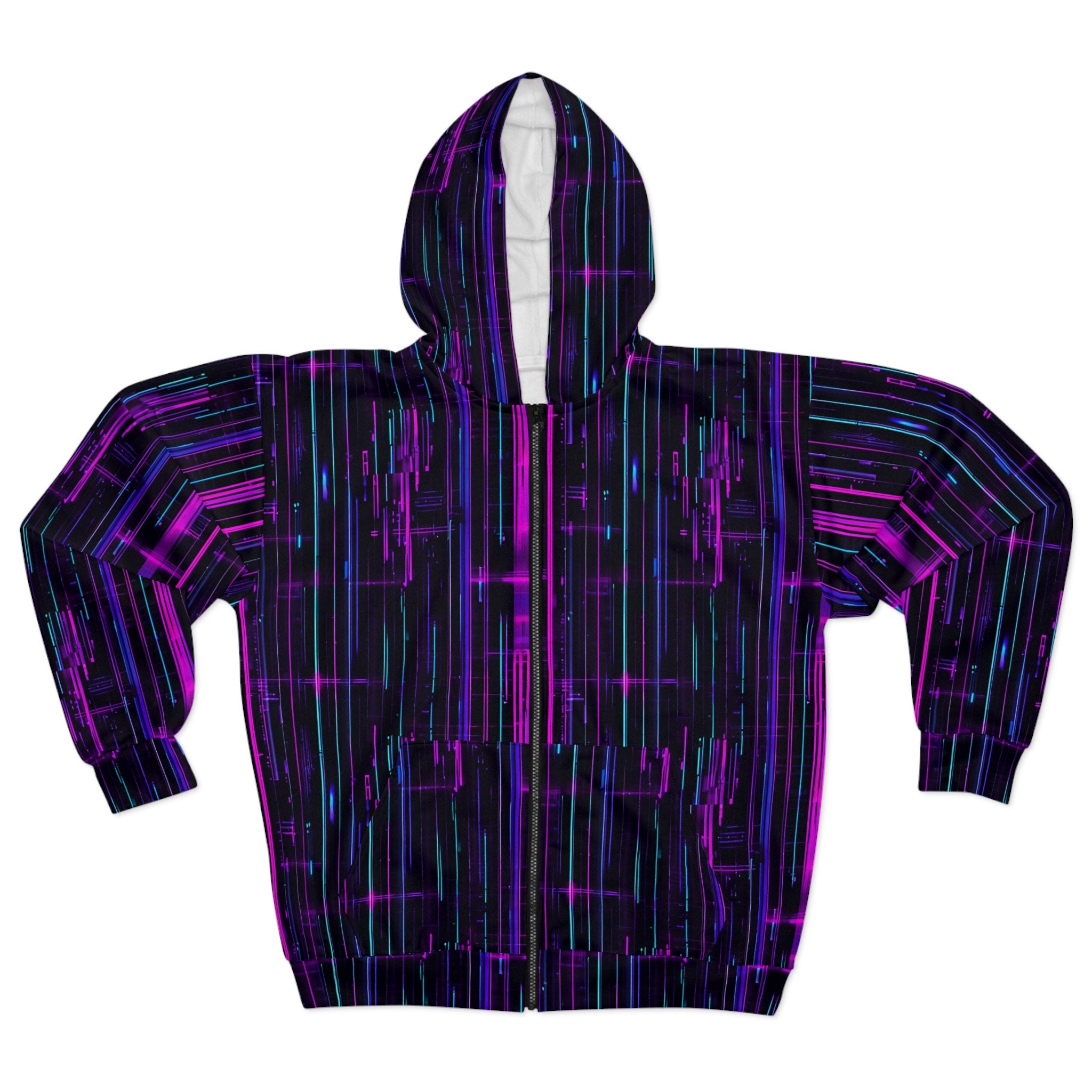Cyberpunk Future Unisex AOP Zip Hoodie Neon Lights 3D Circuit Board Blue Cyborg Skull Hoodie – Easygoing Wear · Must-Have Style