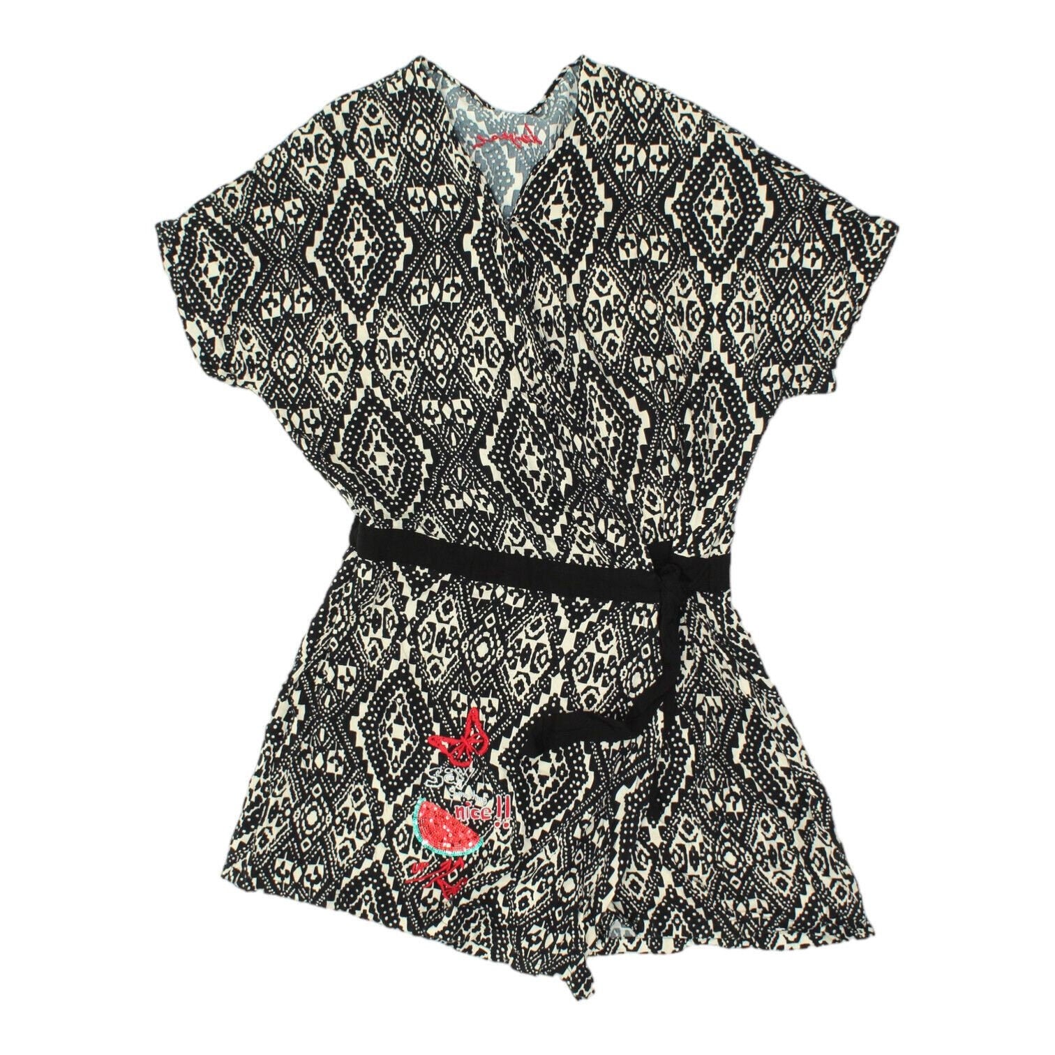Desigual Black White Short Sleeve Wrap Bodysuit Vintage Designer Playsuit VTG Graphic Tee – Cozy Vibes · Perfect For Daily Wear