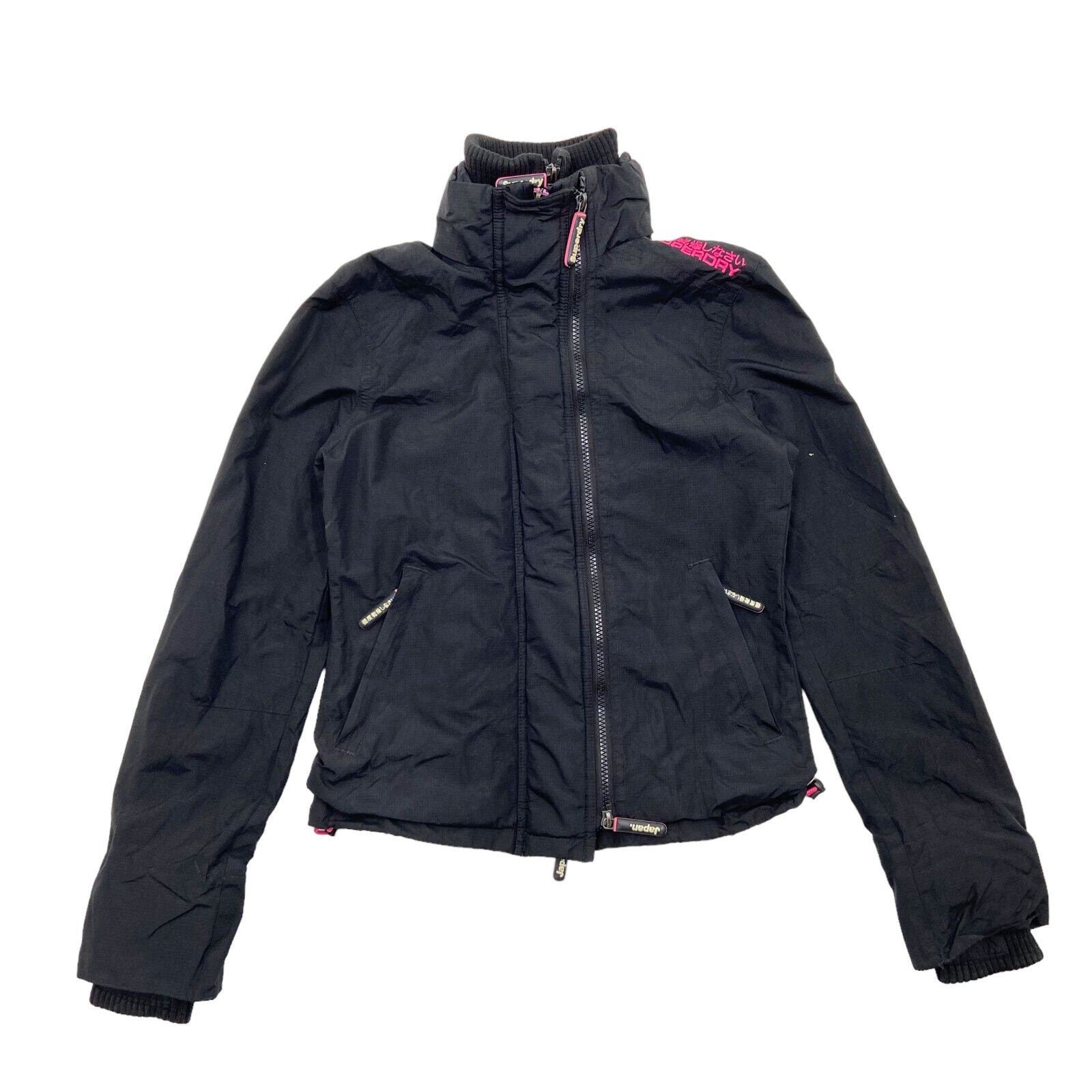 Superdry Womens Black Windcheater Nylon Rain Jacket Vintage Designer Coat XS Graphic Tee – Bold Style · Perfect For Daily Wear