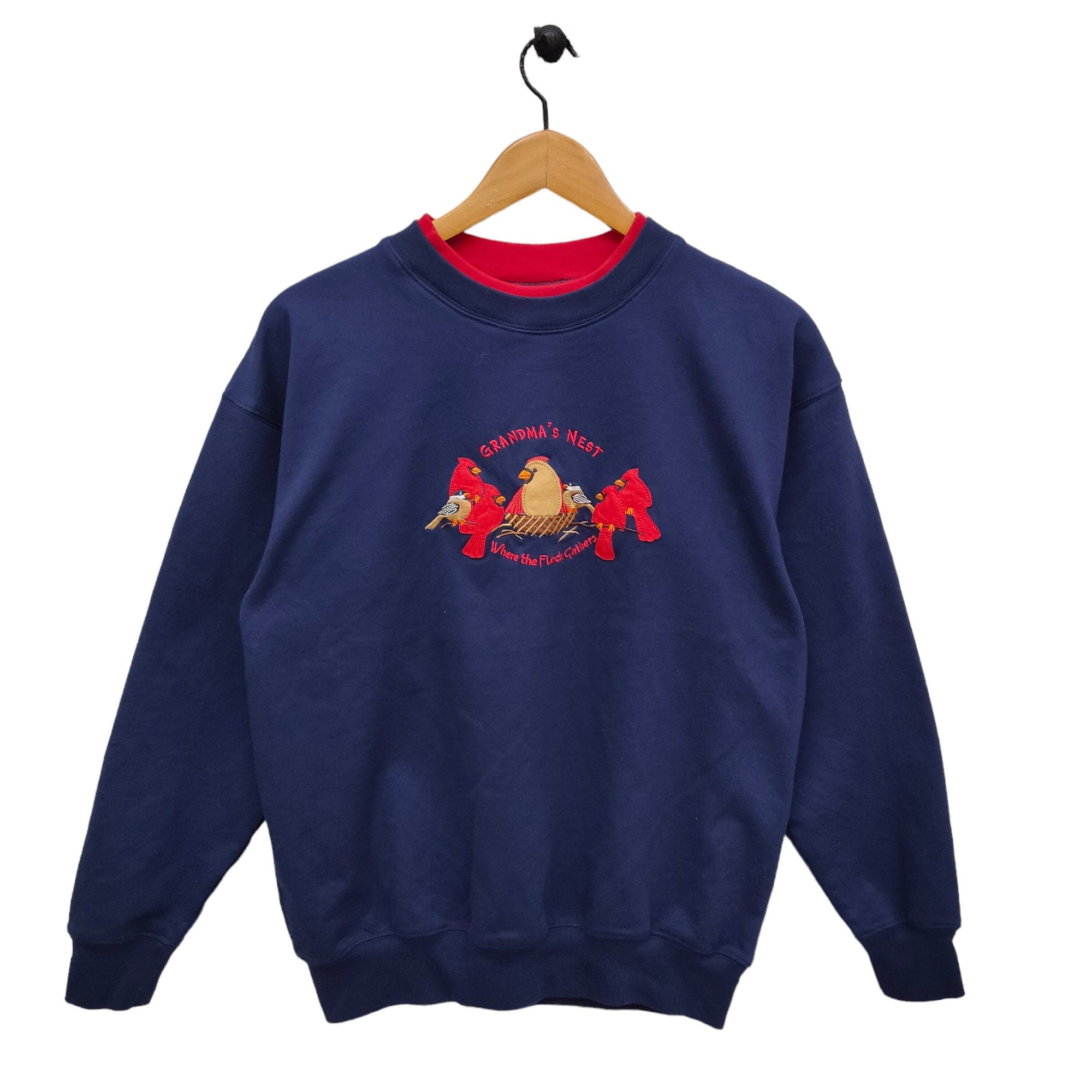 90s Mccc Sportswear Bird Embroidery Sweatshirt Medium Vintage Grandma39s Nest Sweater Jumper Crewneck Navy Blue Size M Sweatshirt – Fan Favorite · Great Gift For Fans