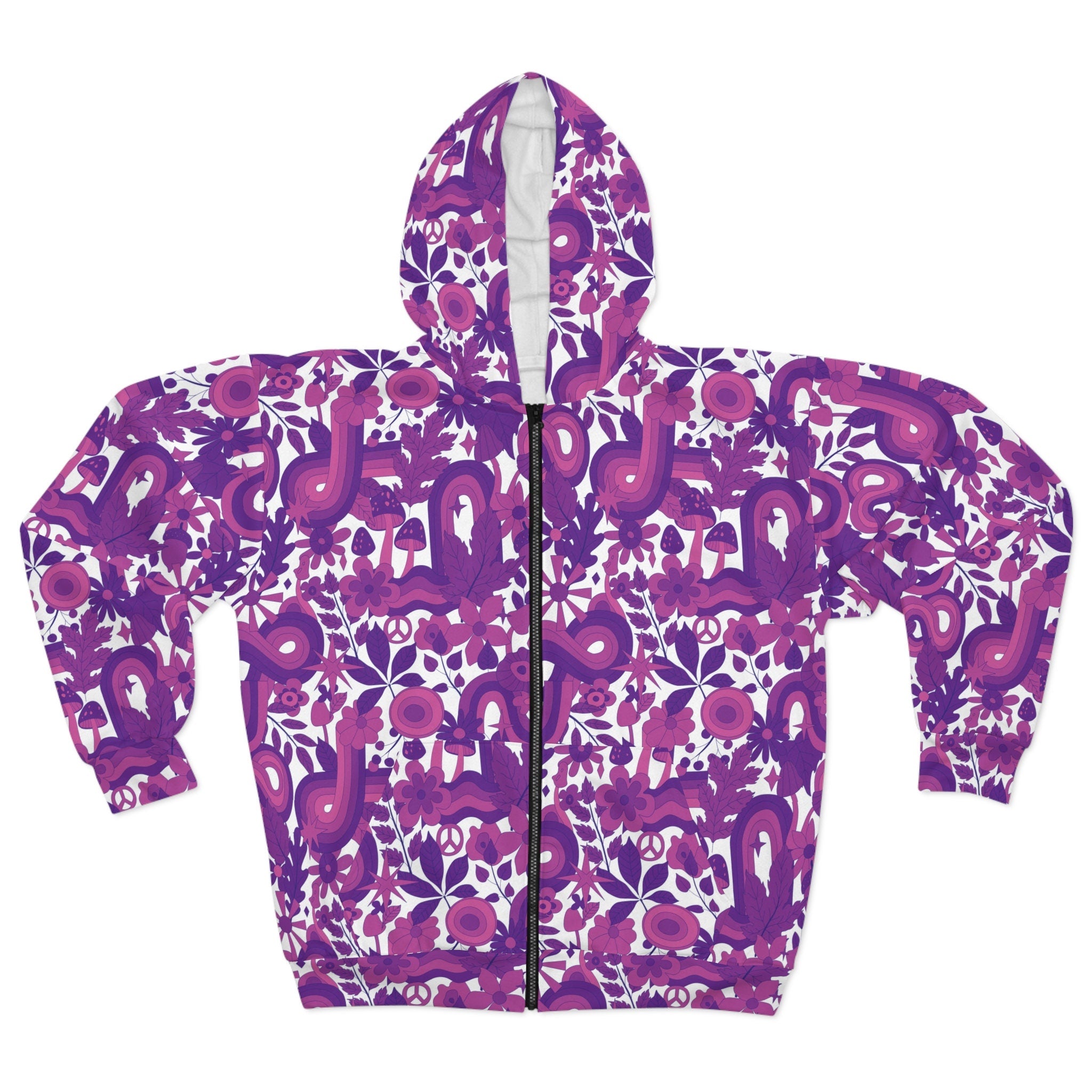 Retro Cool Purple Pink Groovy Vibes All Over Print Zip Hoodie Hoodie – Cozy Vibes · Top Pick For Any Outfit