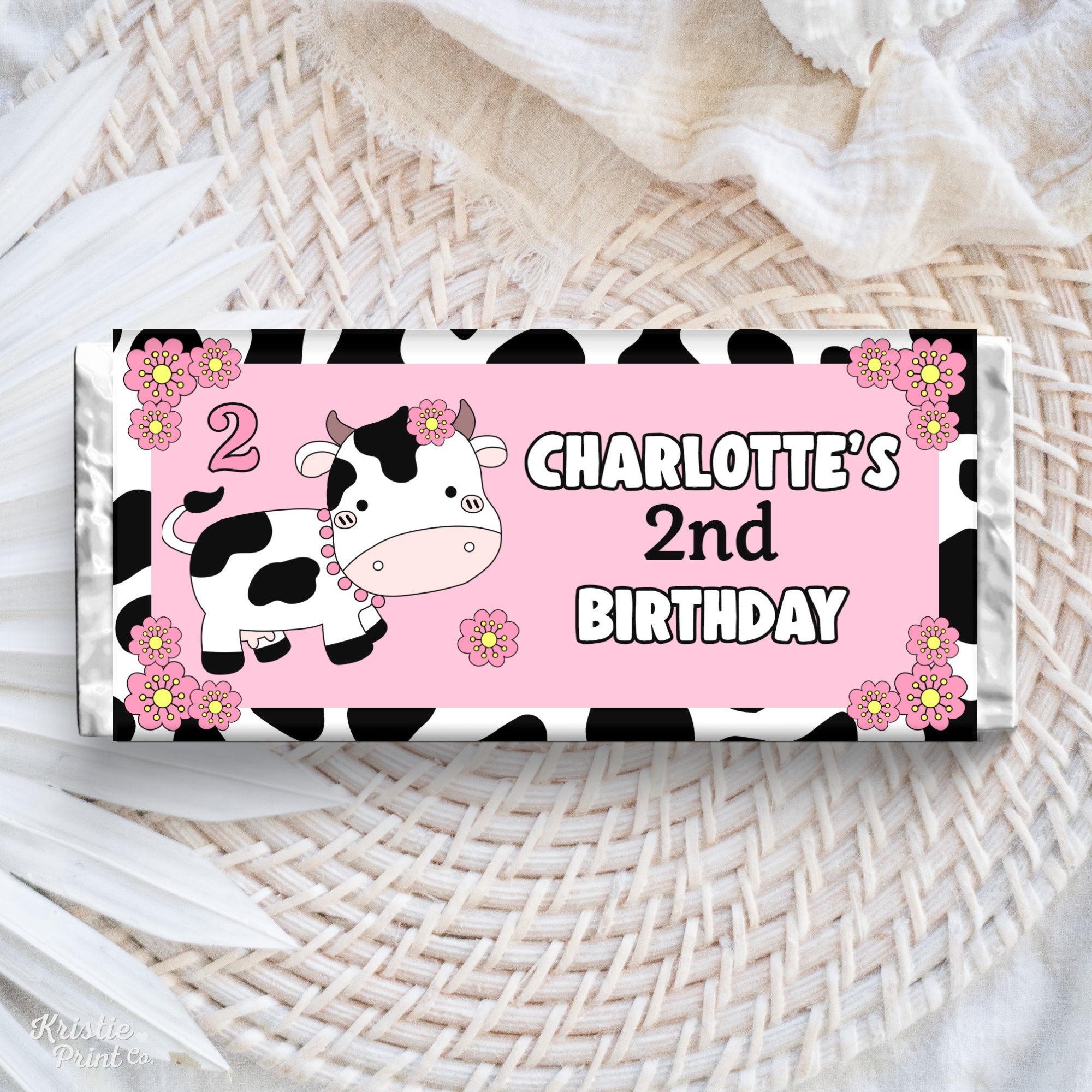Candy Bar Wrappers for Birthday Cow Theme Birthday Party Decoration Cow Party Favors Chocolate Moo Moo I39m Two Party Decor Girl 2nd COWB1 Graphic Tee – Bold Style · Top Pick For Any Outfit