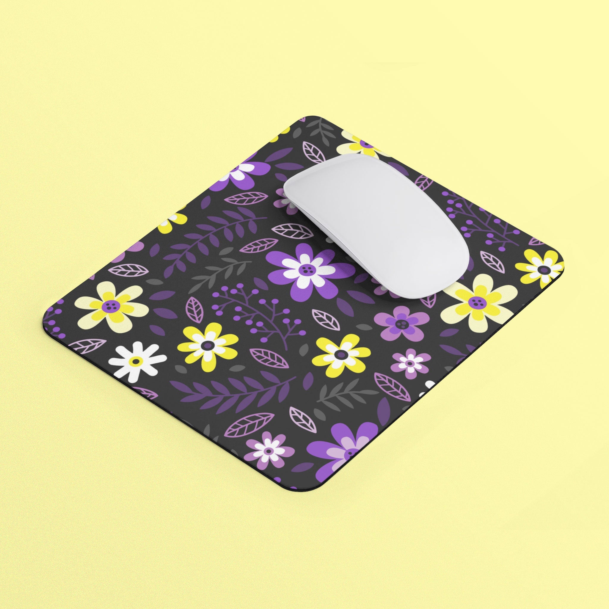 Subtle Nonbinary Pride Flowers Mouse Pad Rectangle Mouse Pad Enby Pride Mouse Pad Non Binary Flag Floral Pattern Home Office Gift Graphic Tee – Feel-Good Design · Trending Graphic Apparel