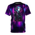 Neon Futuristic Lights Cyberpunk Girl Unisex Cut Sew Tee AOP Graphic Tee – Warm & Stylish · Perfect For Daily Wear