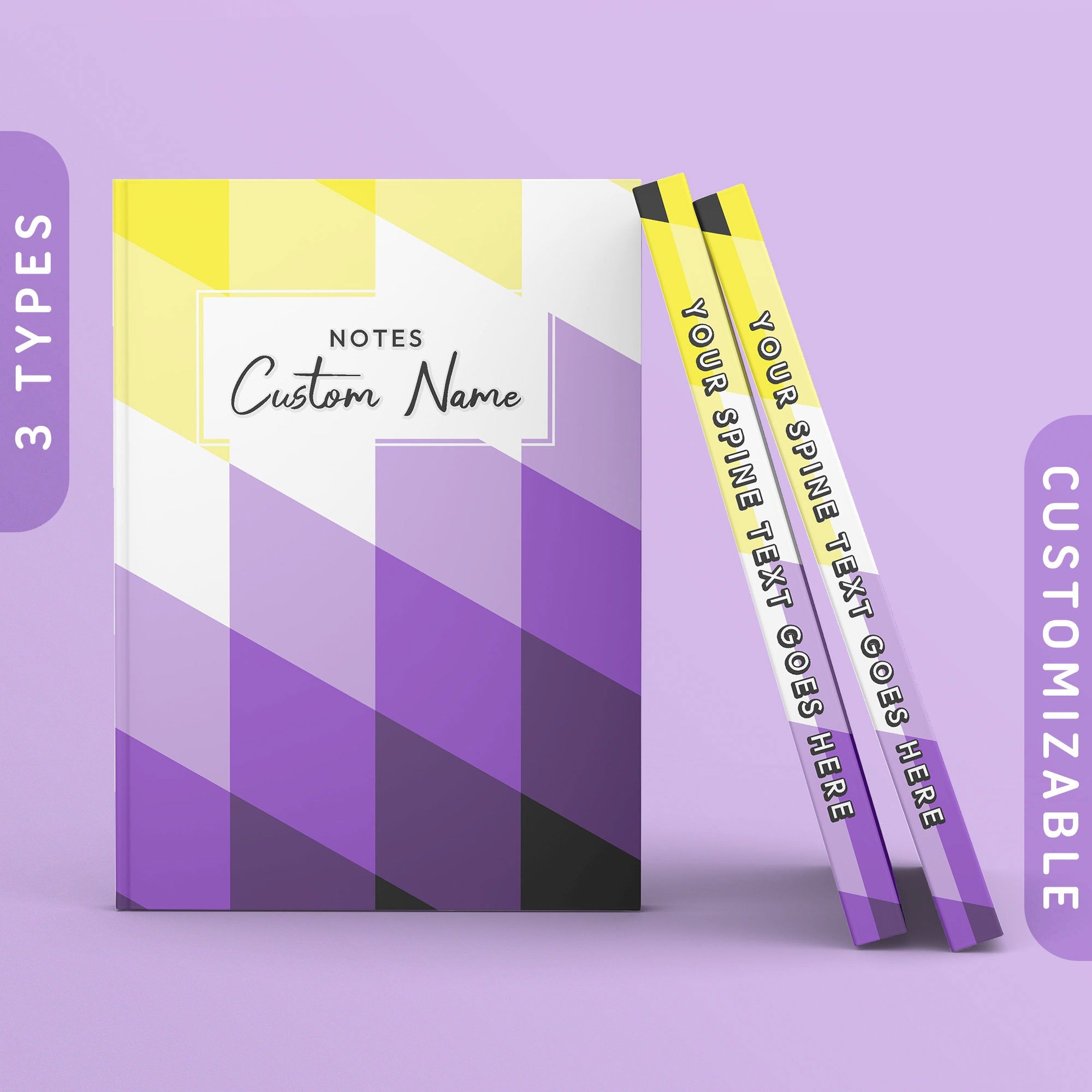 Personalized Subtle Nonbinary Journal Non Binary Enby Pride Flag Pixels Sketchbook Customizable Hardcover Notebook Custom Name Text Graphic Tee – Bold Style · High-Quality Print