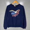 Vintage Y2K Jerzees Tag American Eagle Big Logo Printed Sweatshirt Crewneck Pullover Sweater American Flag Colour NavyBlue Size Medium Sweatshirt – Warm & Stylish · Must-Have Style