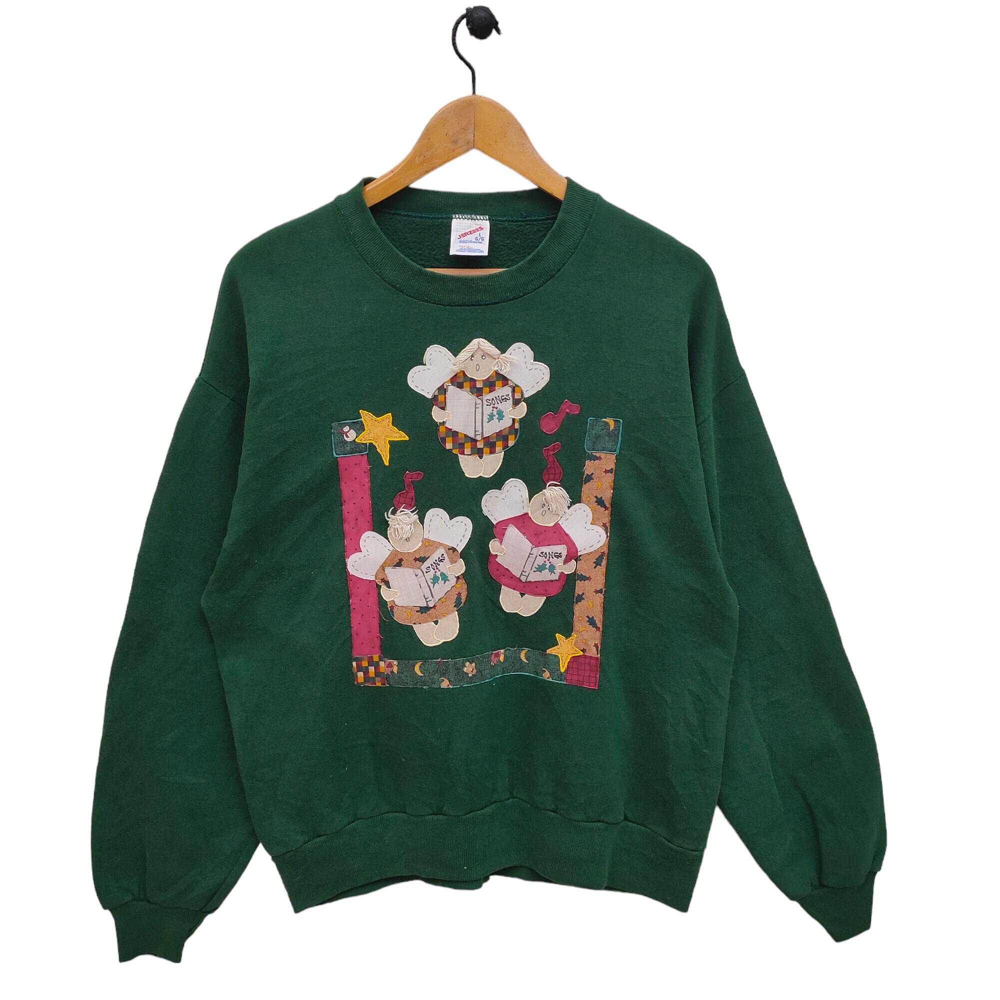 90s Peace On Earth Crewneck Sweatshirt Large Vintage Jerzees Grandchild Grandkids Grandma Grandpa Sweater Jumper Crewneck Green size L Sweatshirt – Fan Favorite · Great Gift For Fans