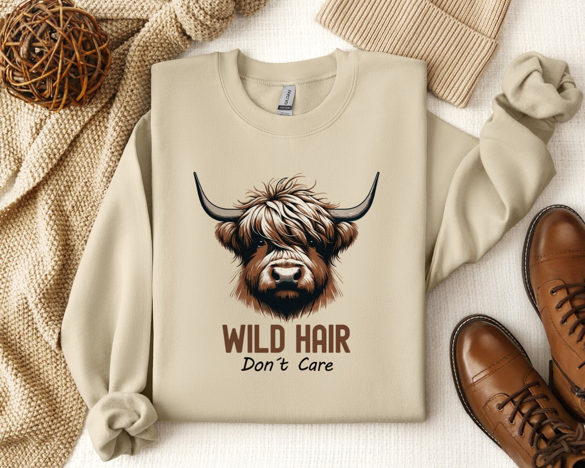 Highland Cow Sweatshirt Cute Gift for Cow Lovers Cozy Farm Life Sweater Wild Hair Dont Care Womens Birthday Gift Adorable Cow T Shirt Sweatshirt – Feel-Good Design · Perfect For Daily Wear