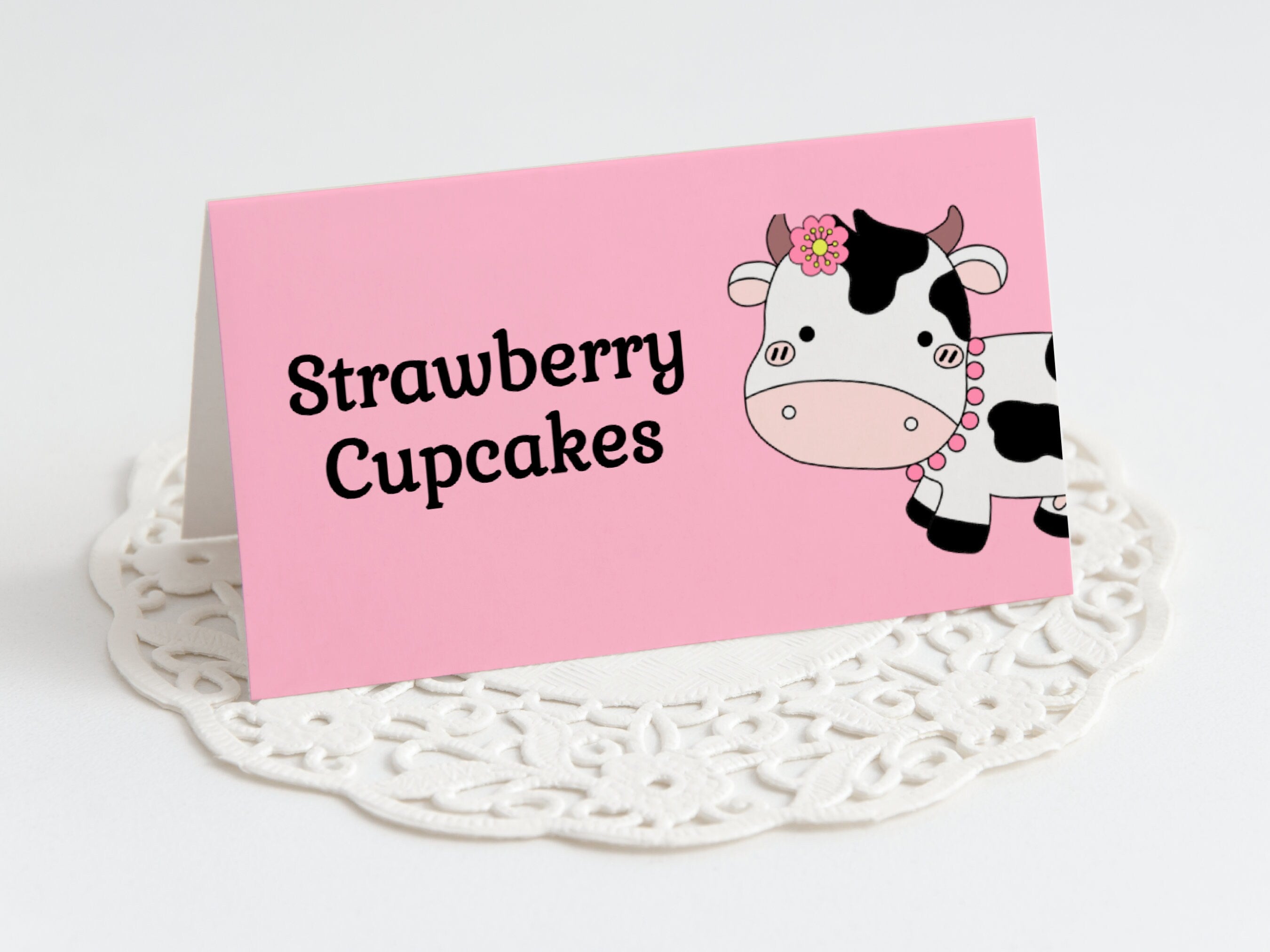 Editable Pink Cow Birthday Food Labels Printables Buffet Card Template Place Cards Food Tents Toddler Girls Birthday Decorations Cute COWB1 Graphic Tee – Fan Favorite · Top Pick For Any Outfit