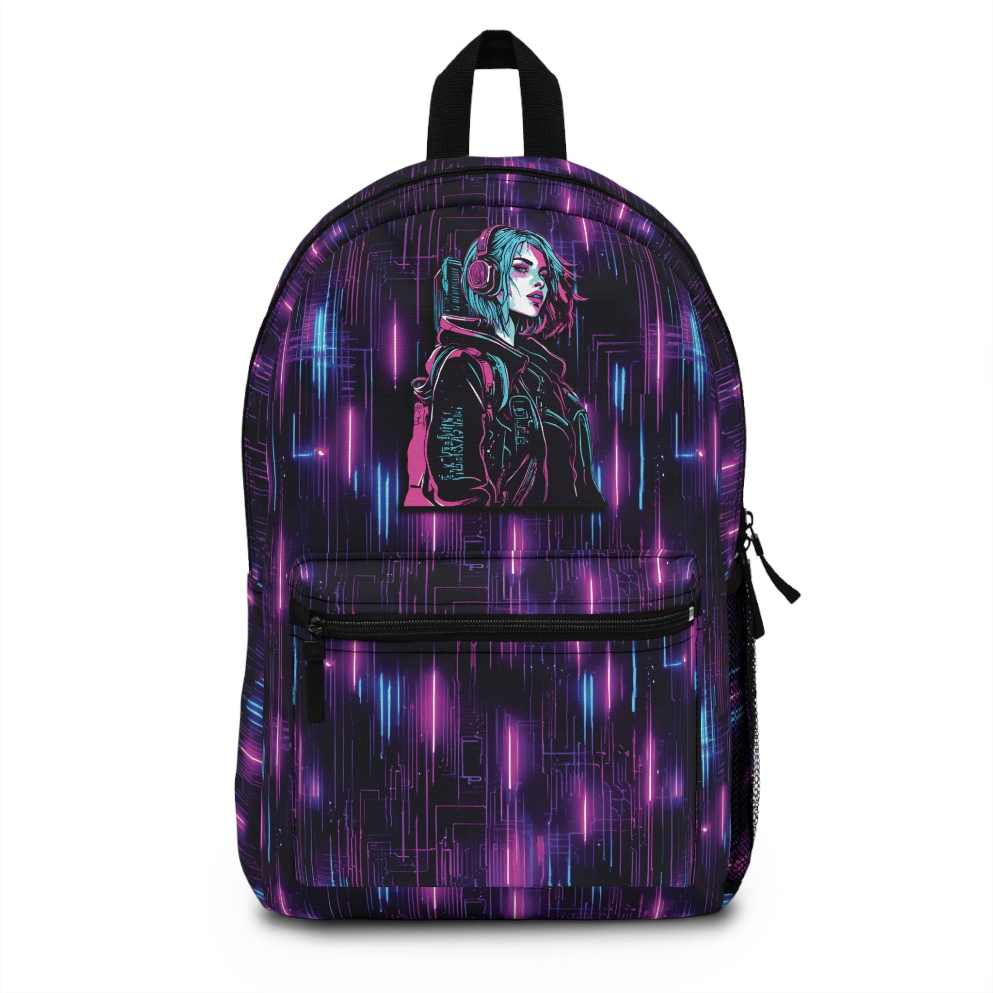 Neon Futuristic Lights Cyberpunk AOP Backpack Graphic Tee – Aesthetic Look · Top Pick For Any Outfit