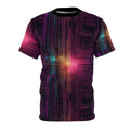 Neon Futuristic Lights Circuit Board Cyberpunk Unisex Cut Sew Tee AOP Graphic Tee – Aesthetic Look · High-Quality Print