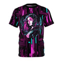 Cyberpunk Girl Unisex AOP Tee Neon Lights 3D Circuit Board Design Graphic Tee – Bold Style · Great Gift For Fans