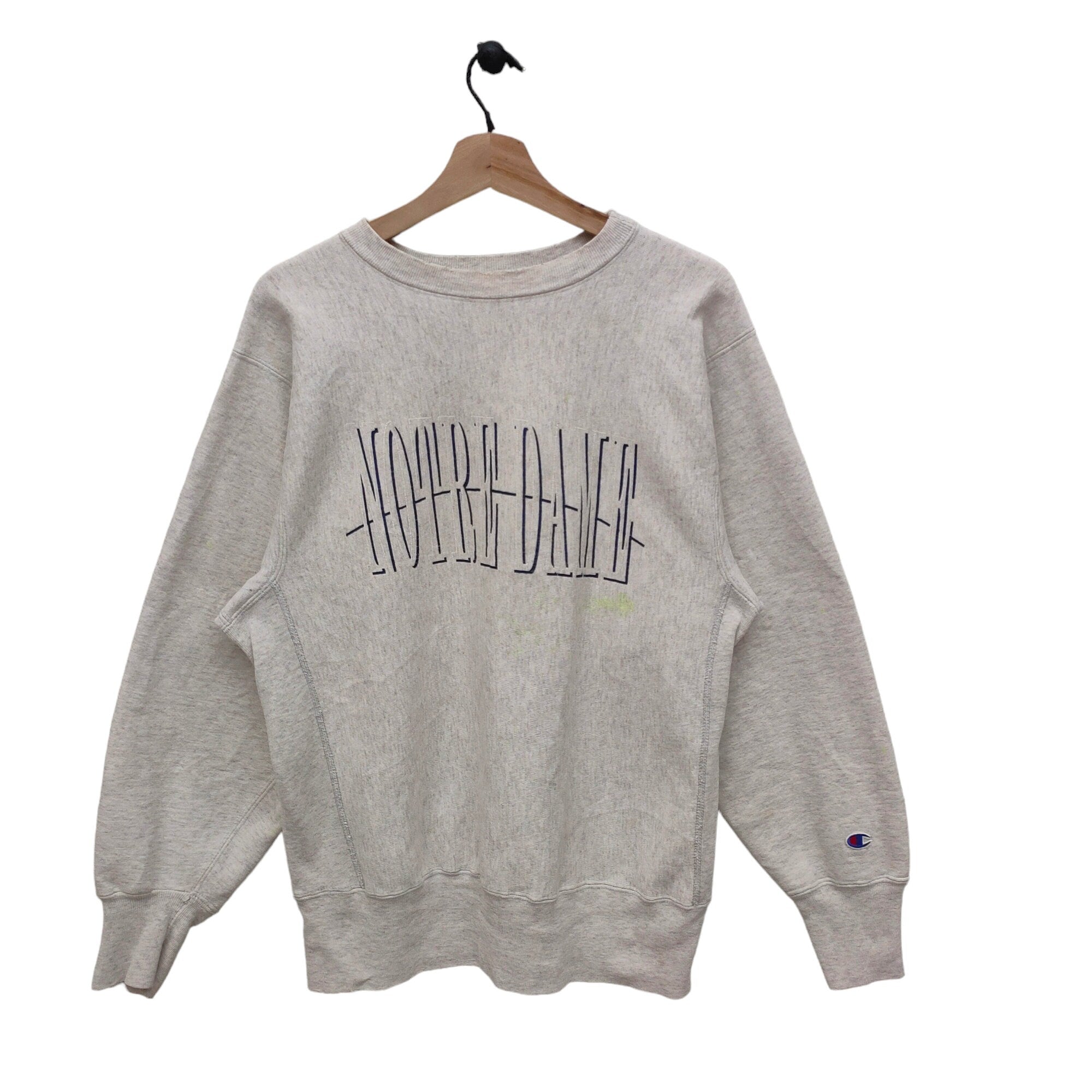 90s Distressed Notre Dame Sweatshirt Large Vintage Champion Reverse Weave Sweater Jumper Crewneck Size L Sweatshirt – Cozy Vibes · Great Gift For Fans