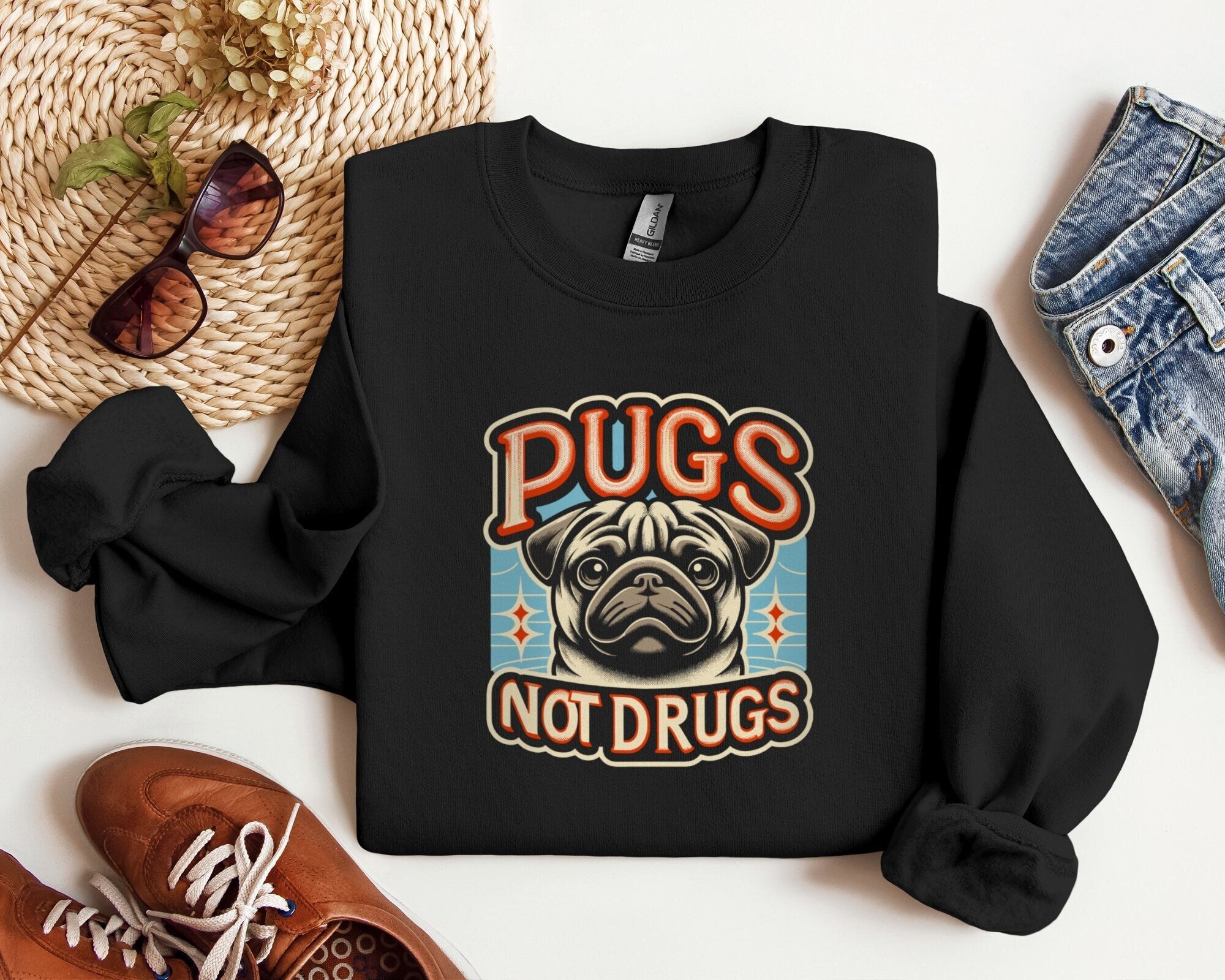Pug Sweatshirt Gift for Pug Mom Cozy Pug Sweater Funny Dog Dad T Shirt No Drugs Tee Adorable Dog Lover Shirt Sweatshirt – Cozy Vibes · Must-Have Style