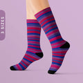 Bisexual Pride Socks Bisexual Flag Stripes Sublimation Socks Bi Socks LGBTQ Bisexual Gift Red Purple Blue Striped Crew Socks Graphic Tee – Soft Feel · High-Quality Print