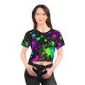 Green and Pink Paint Splatter Crop Tee AOP Trendy and Vibrant Statement Piece Crop Tee AOP Graphic Tee – Feel-Good Design · Top Pick For Any Outfit