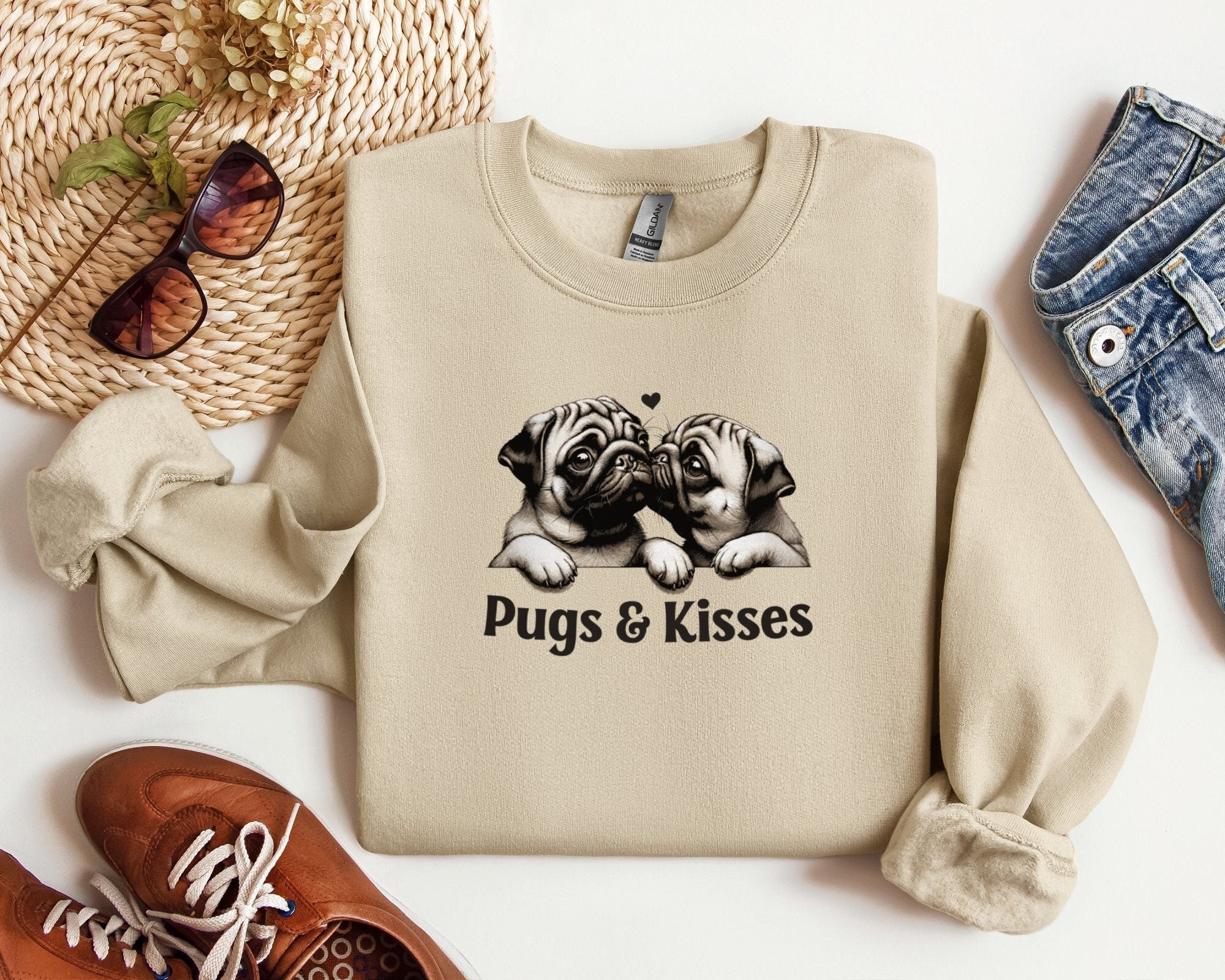Pugs and Kisses Sweatshirt Dog Mom Gift Cute Pug Lover Sweatshirt Pug Mom Shirt Adorable Dog Lover Tee Cozy Pug Sweatshirt Sweatshirt – Aesthetic Look · Perfect For Daily Wear